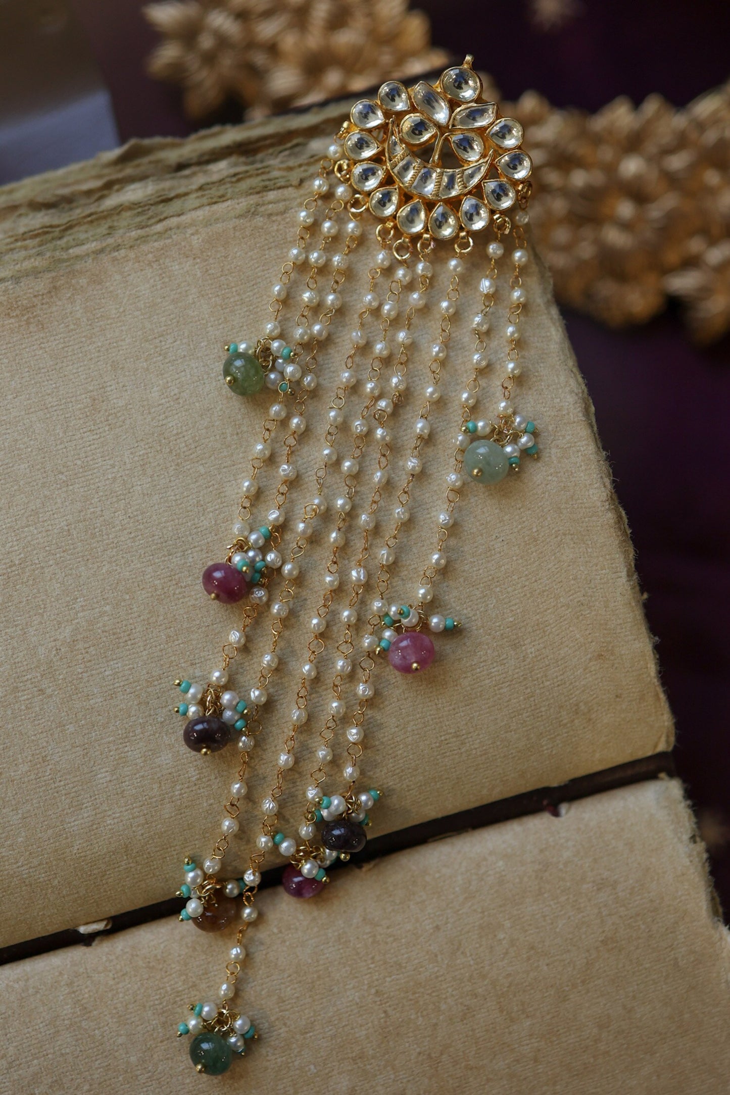 Multicolor Kundan Embellished Braid Pin