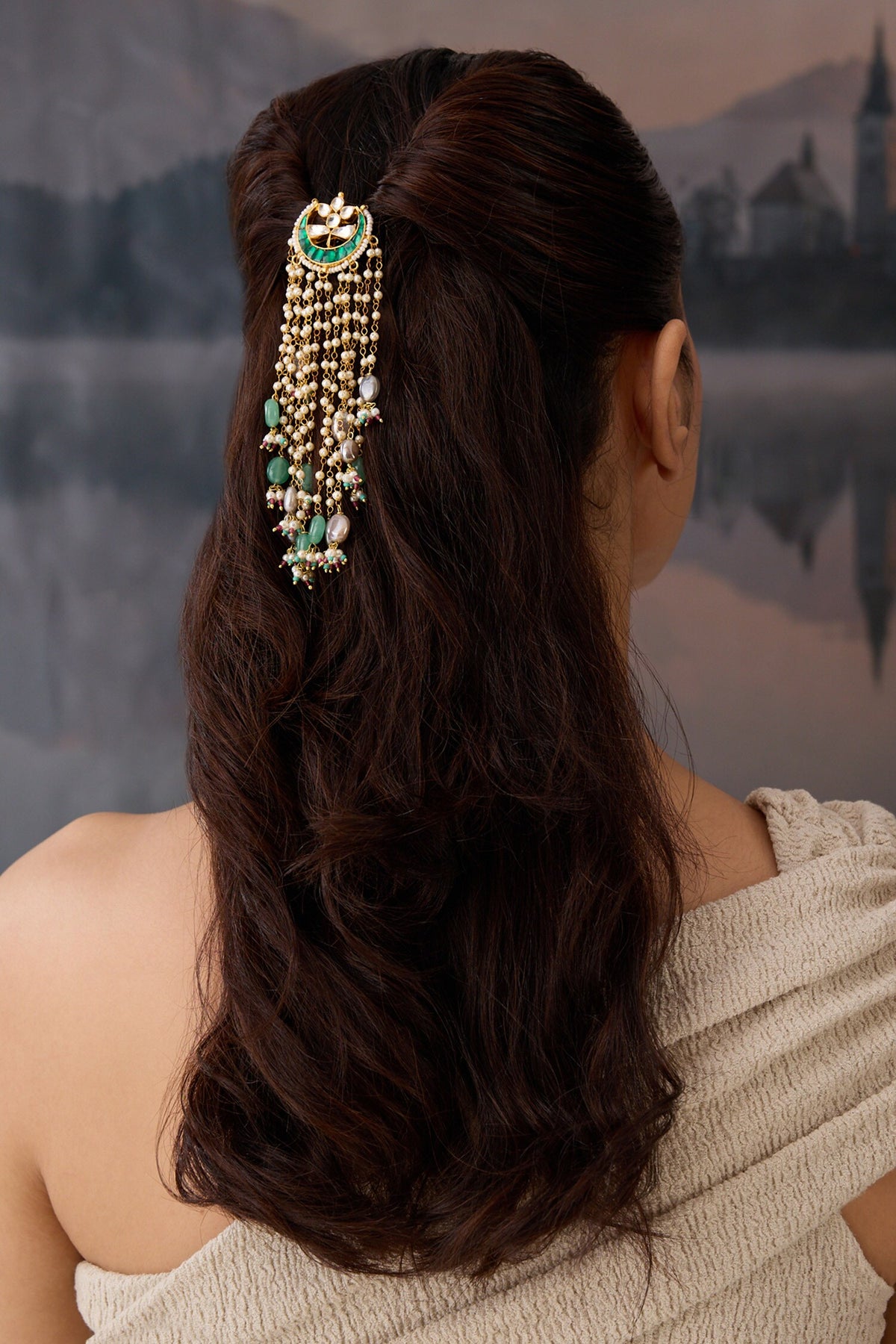 Natural Stone Embellished Braid Pin