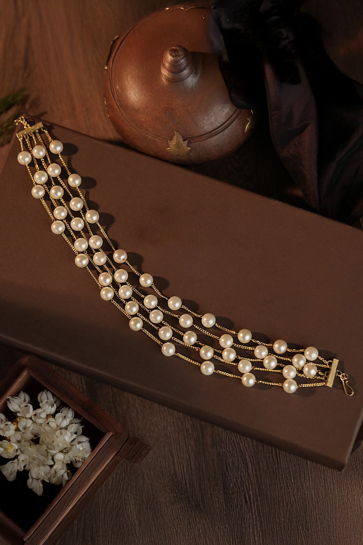 Layered Pearl Embellished Choker
