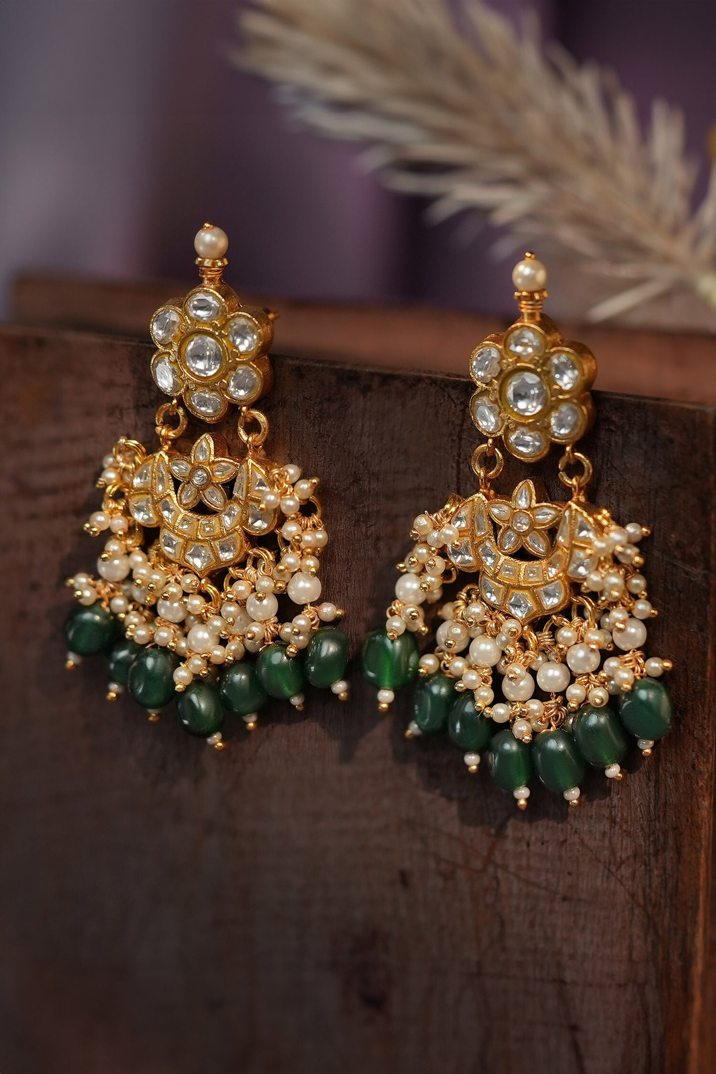 Jadtar Stone Green Bead Earrings