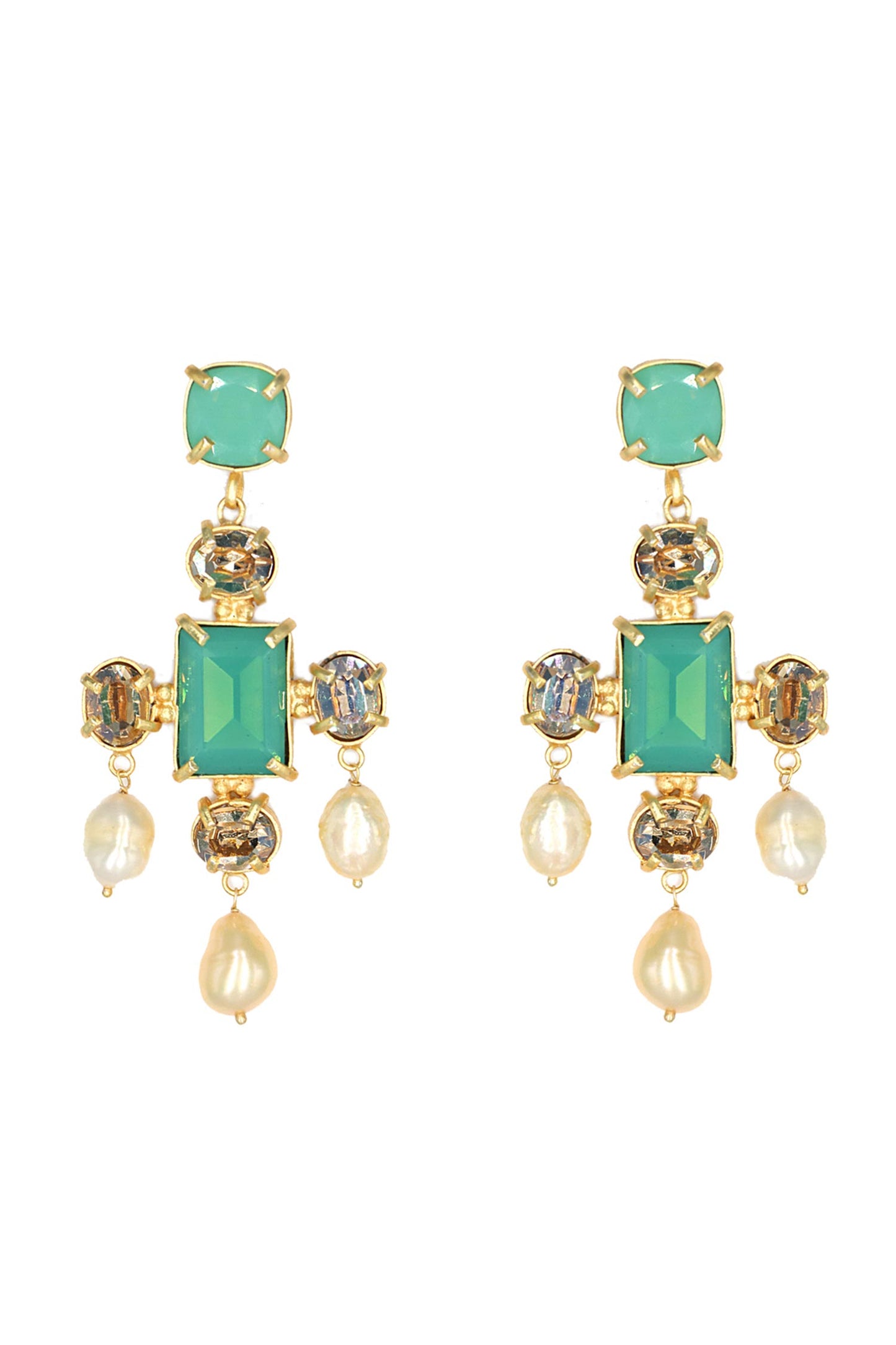 Mint Green Stone Embellished Earrings