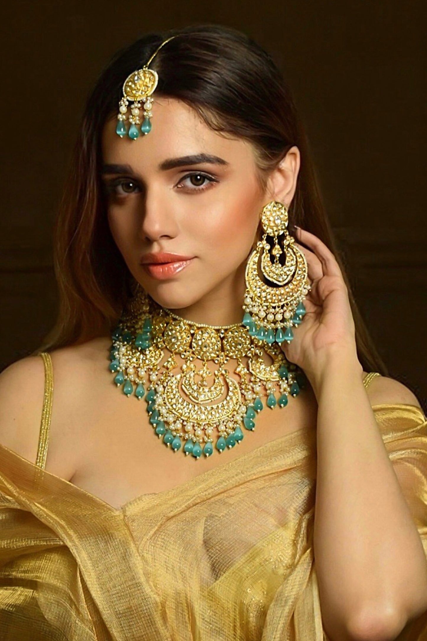 Hanging Jade Stone Necklace Set