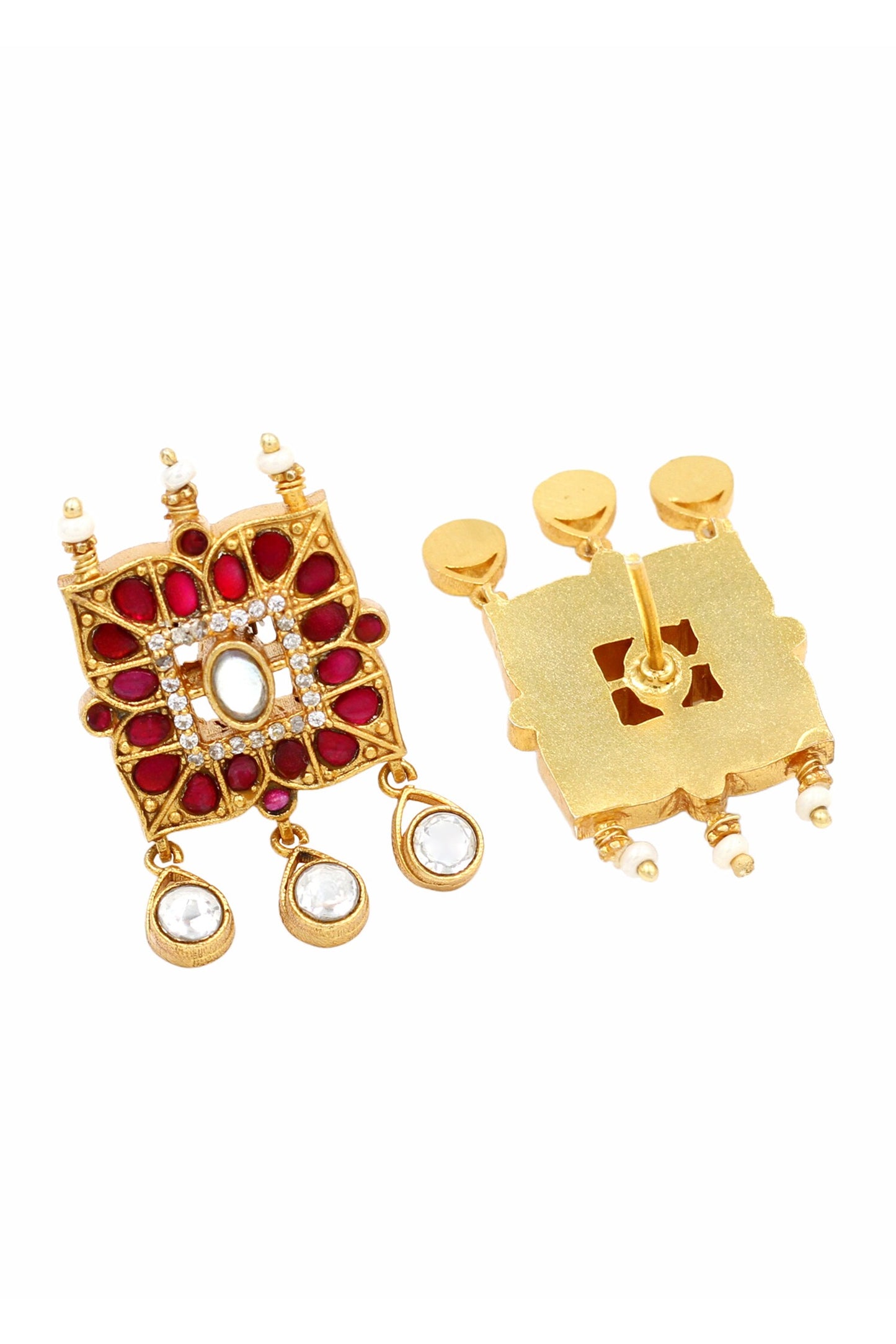 Kundan Drop Earrings with Pink Stones