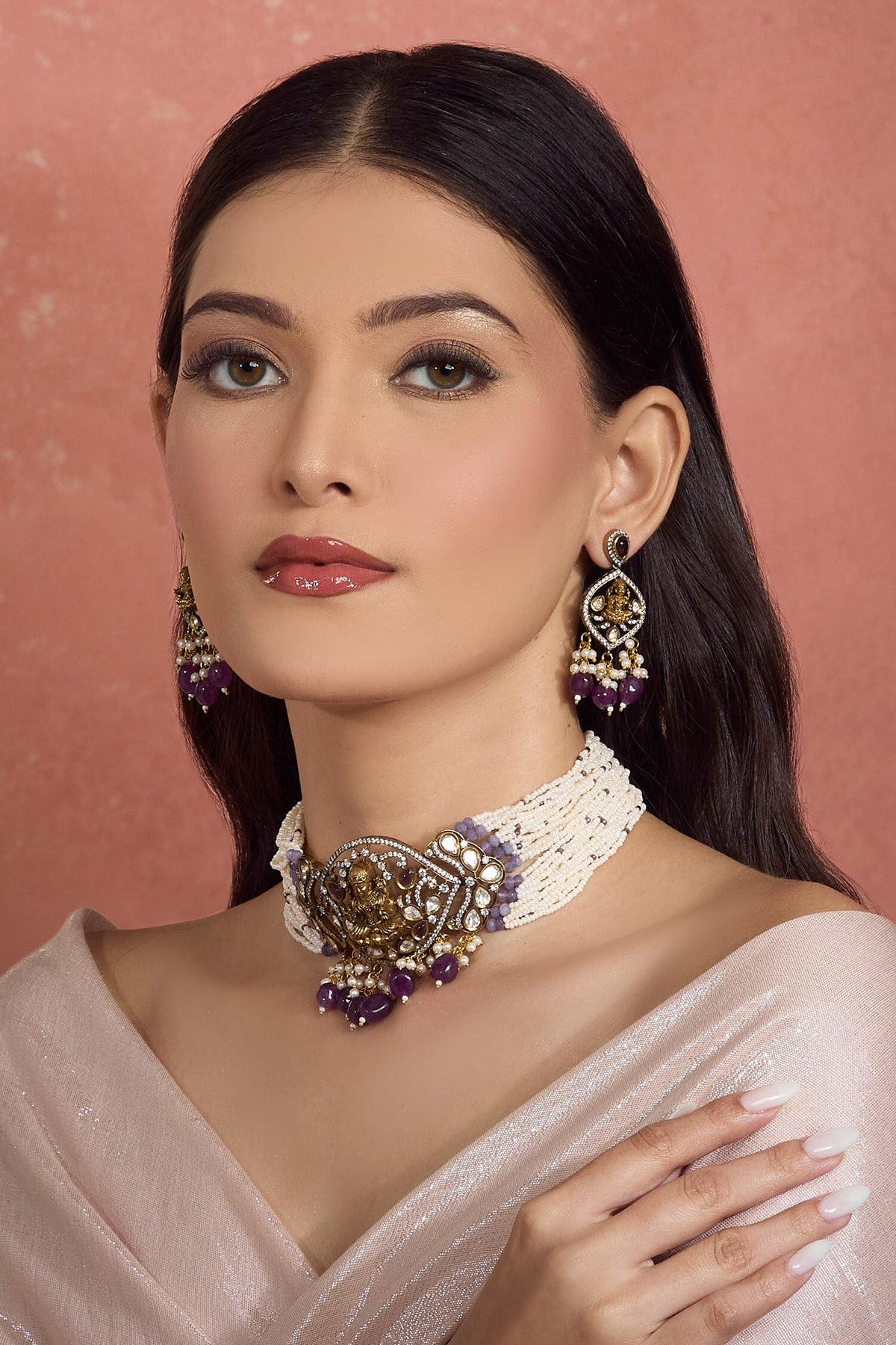Gold Plated Goddess Motif Necklace Set