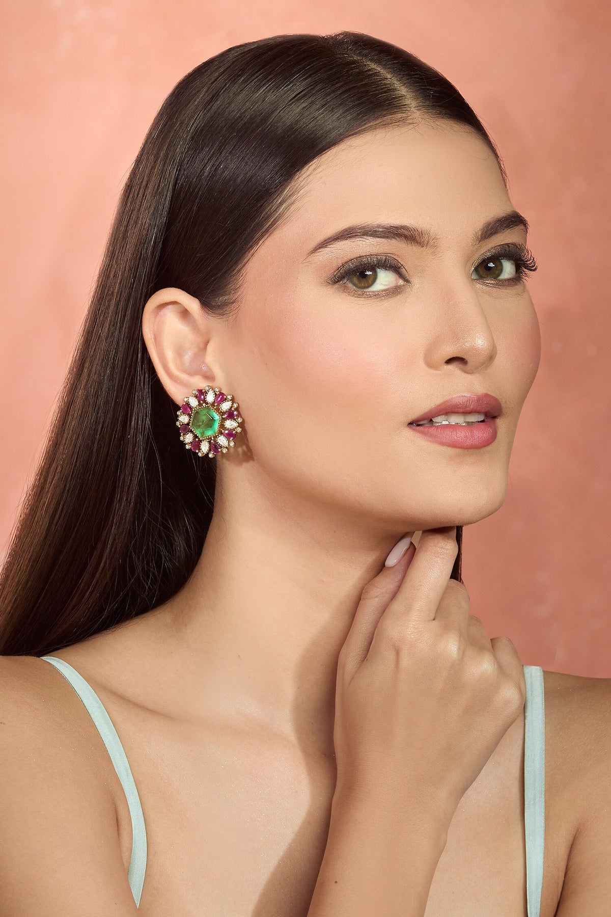 Floral Motif Studs with Multi Color Embellishments