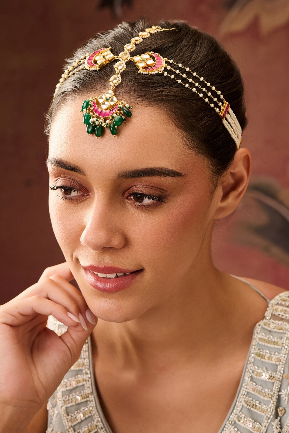 Crescent Bloom Kundan Mathapatti