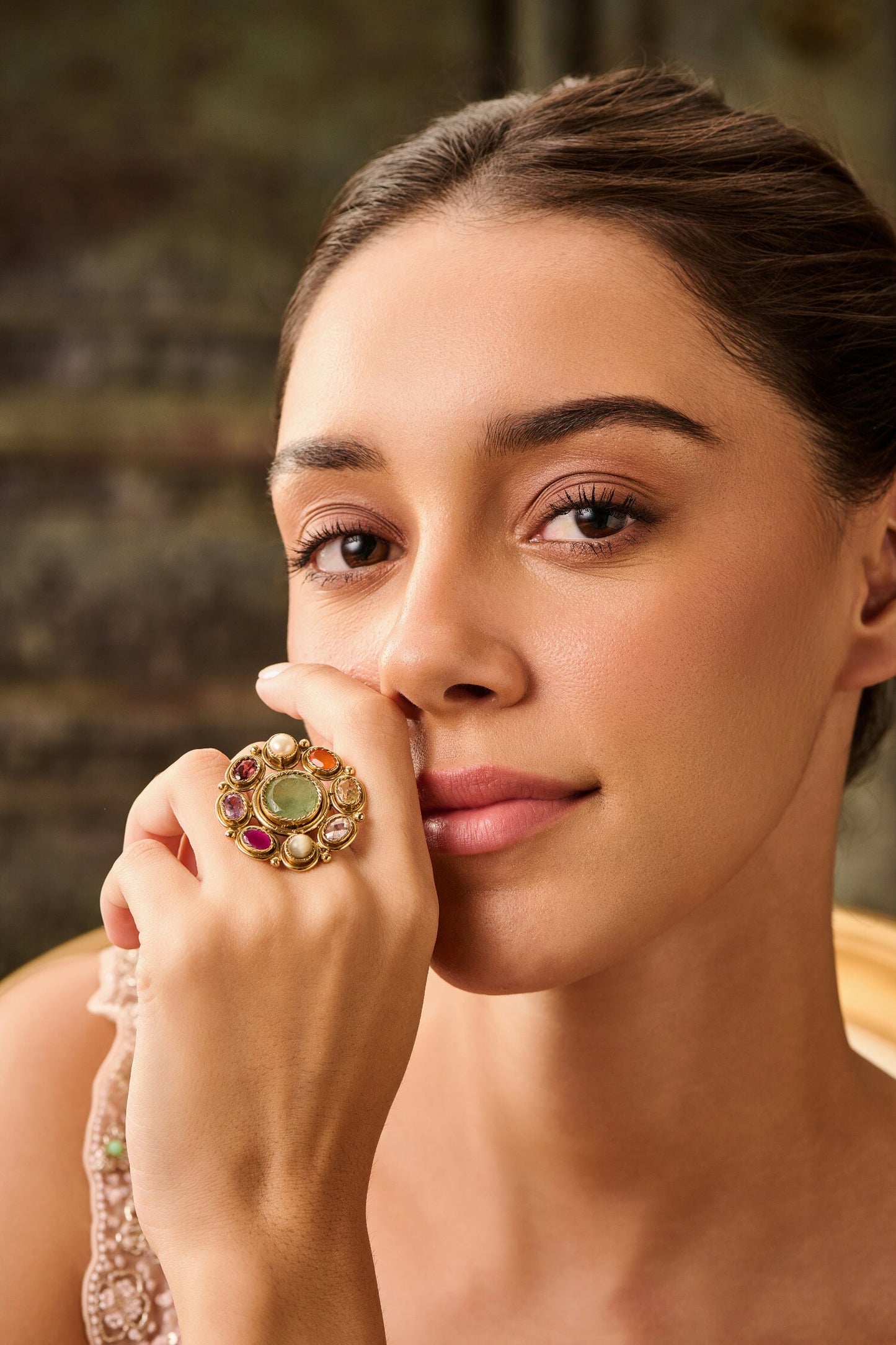 Multi Color Floral Navrattan Ring