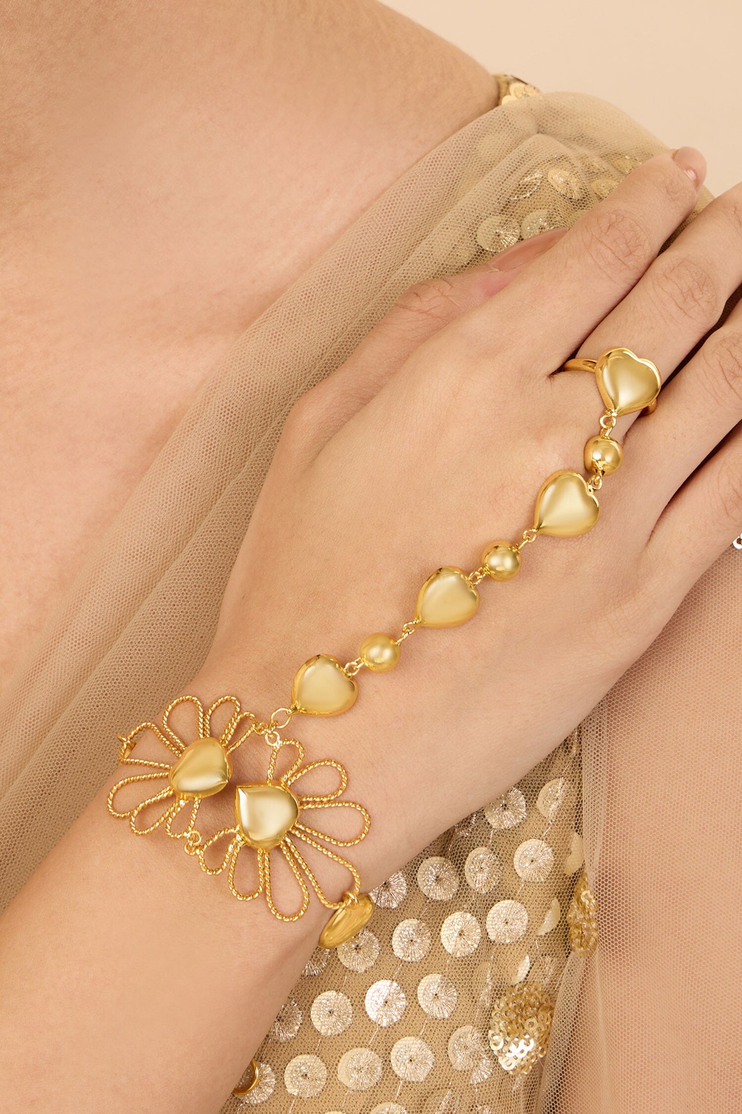 Bloom & Heart Design Hand Harness Bracelet