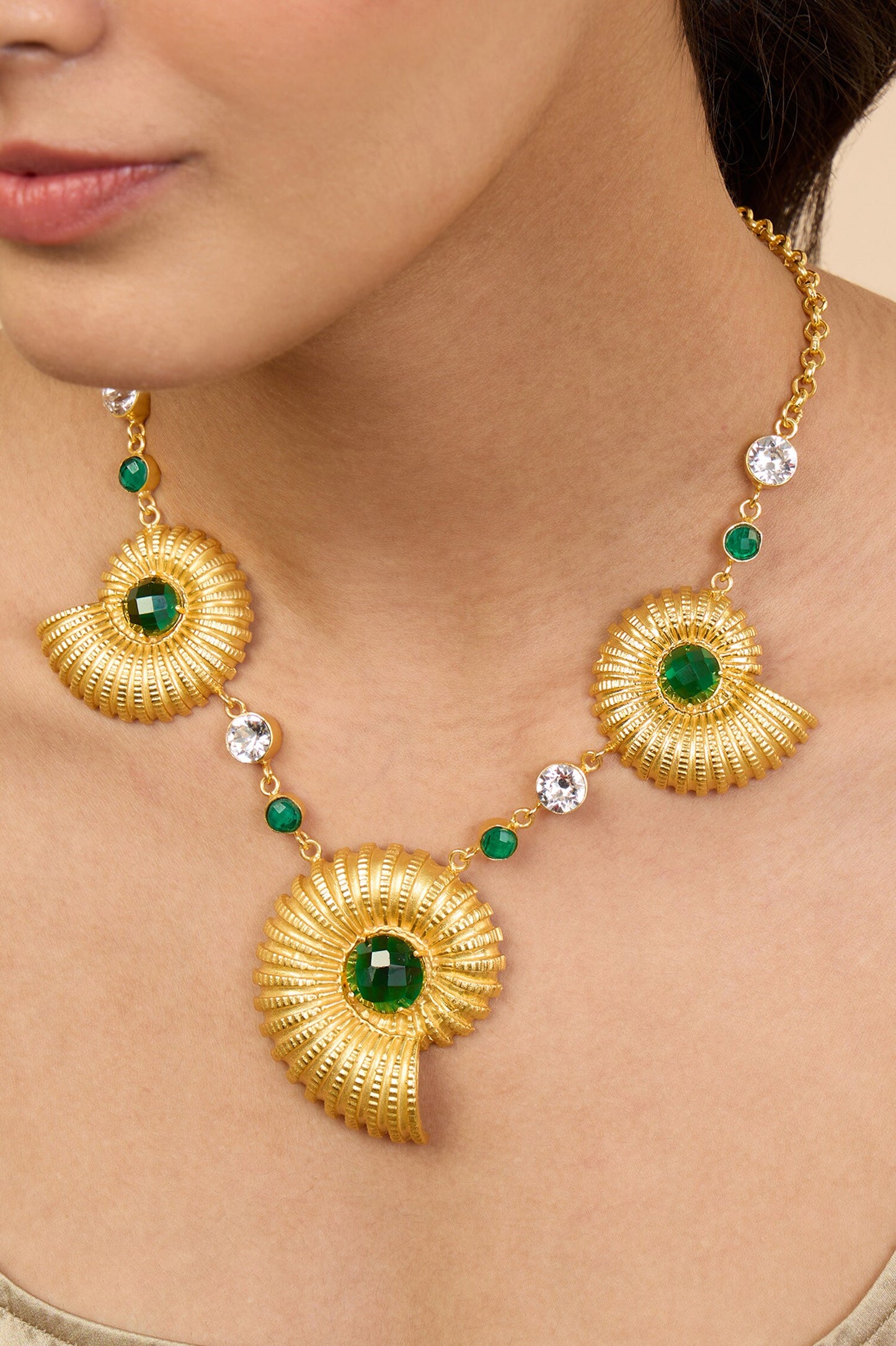 Gold Multicolor Glass Stone Seashell Necklace
