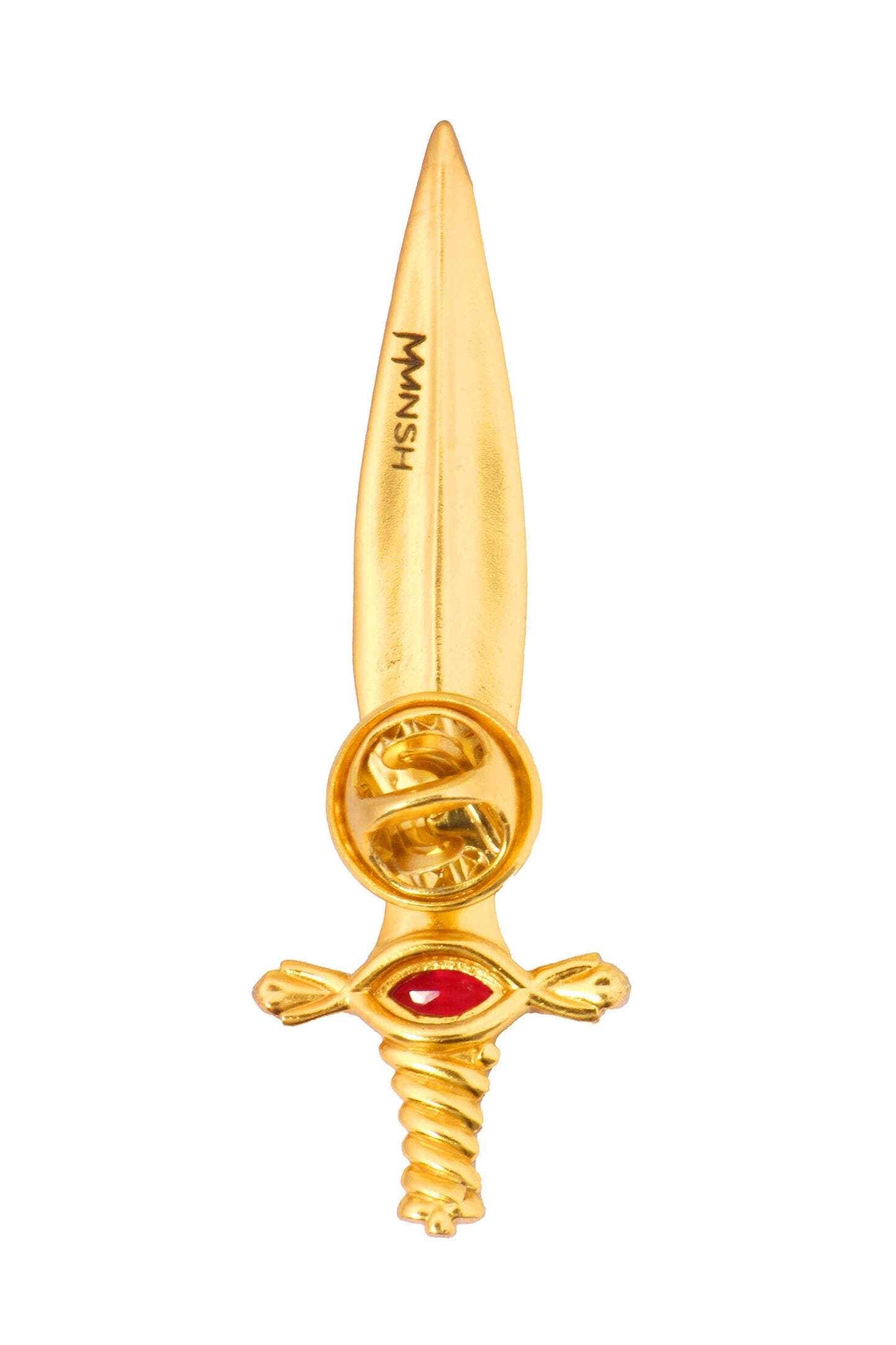 Gold Glass Stone Dagger Brooch