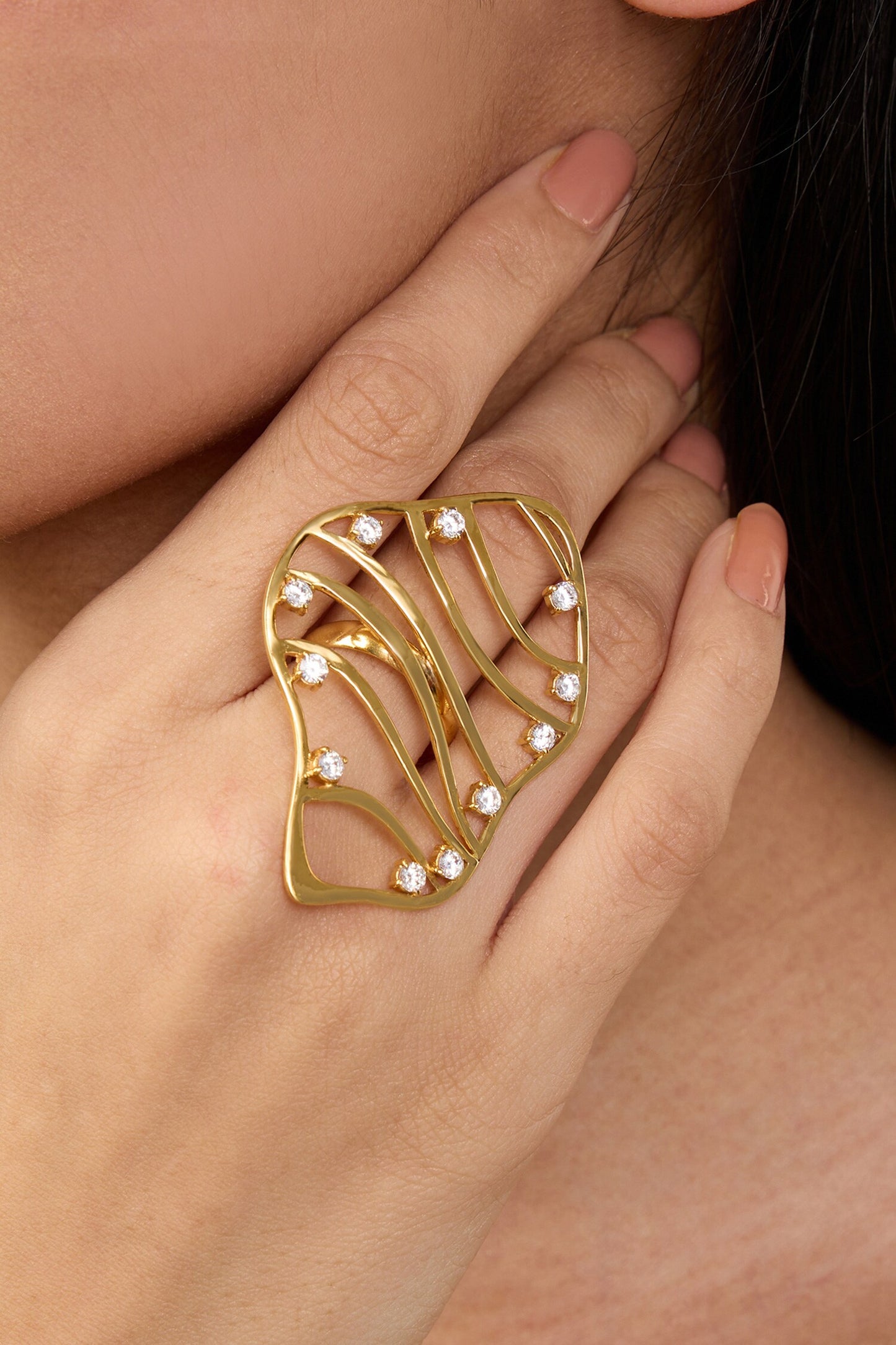 Cubic Zirconia Gold Swerve Ring