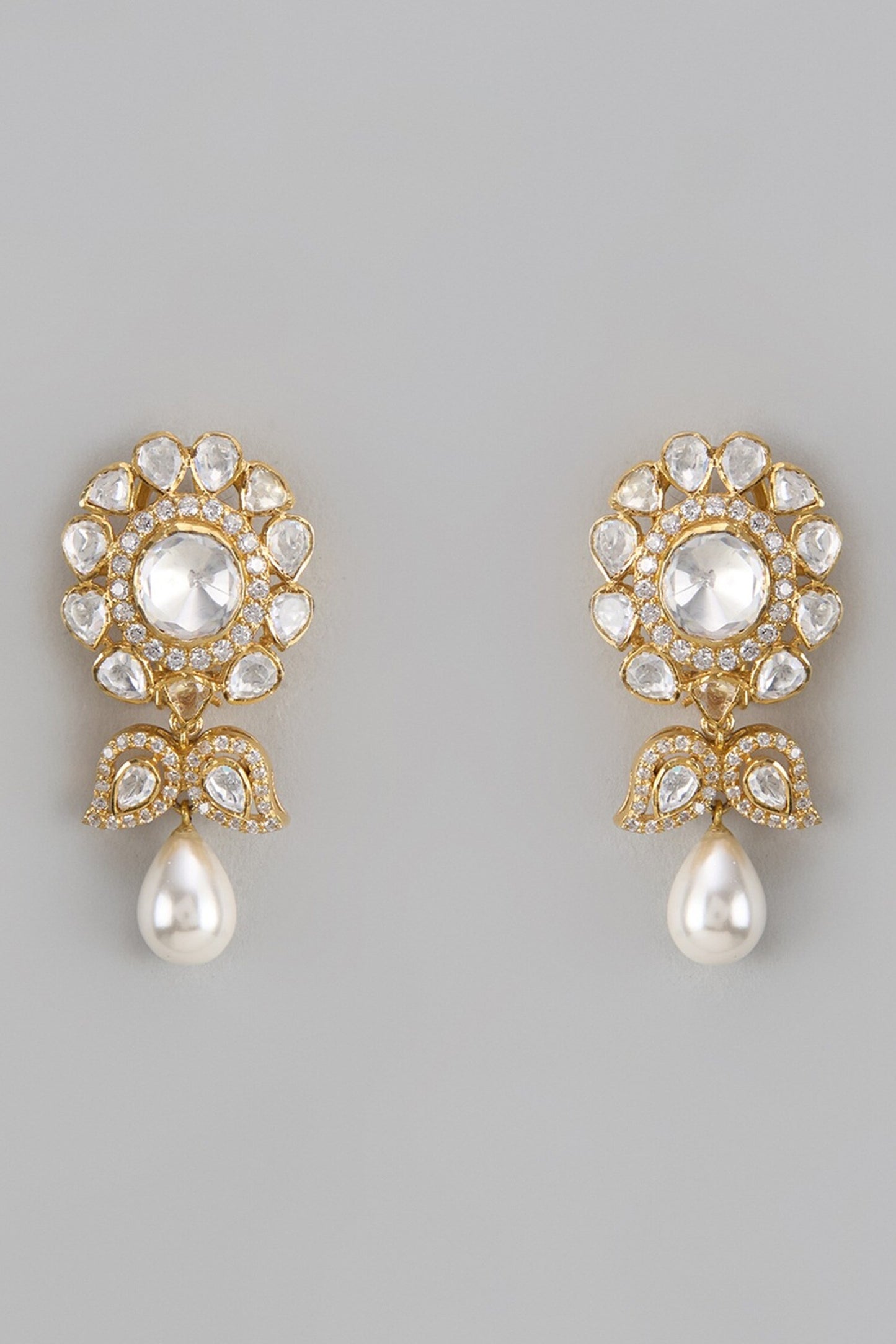 Ira Moissanite Polki Embellished Floral Earrings