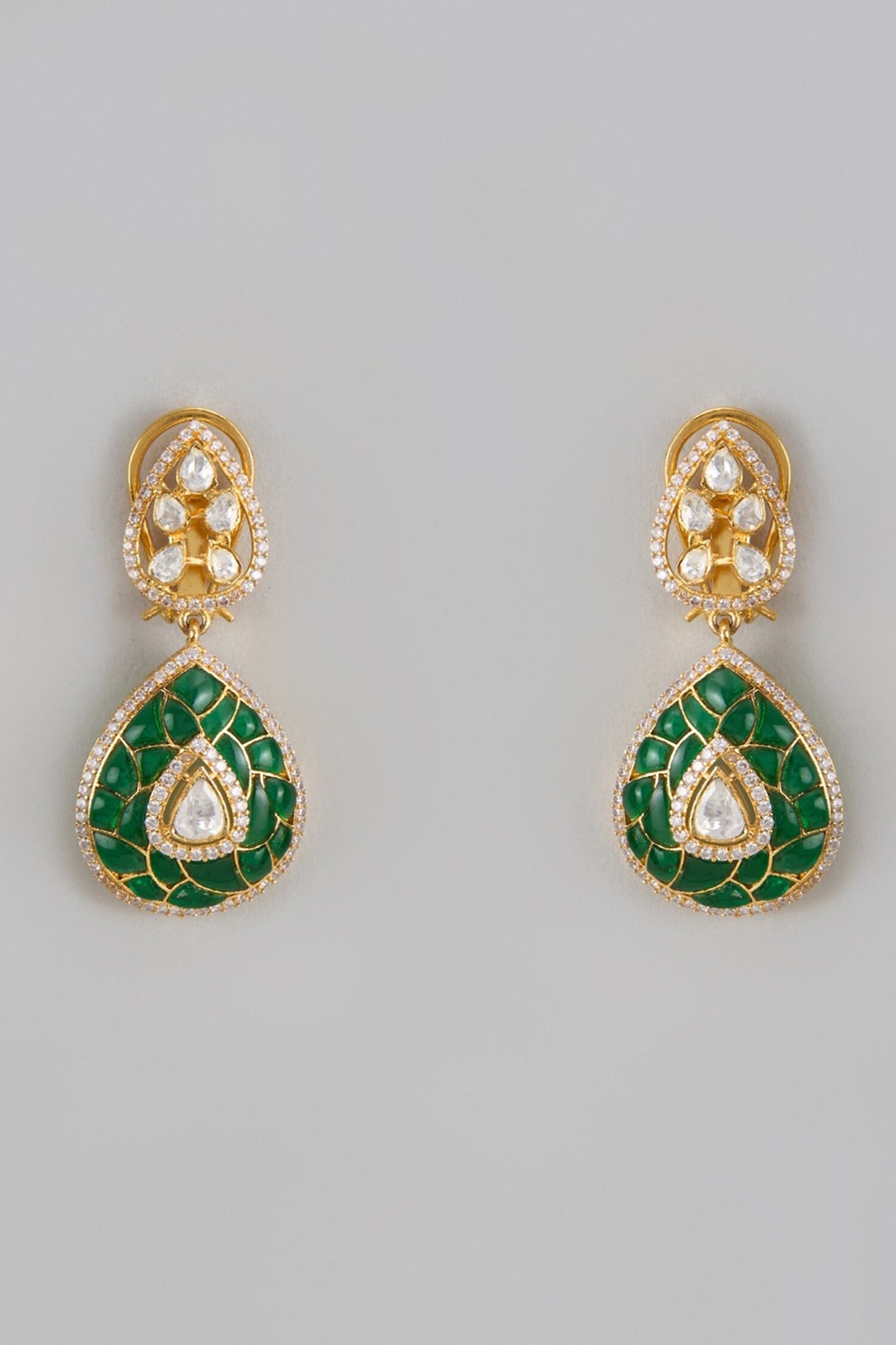 Stone Embellished Drop Pattern Earrings