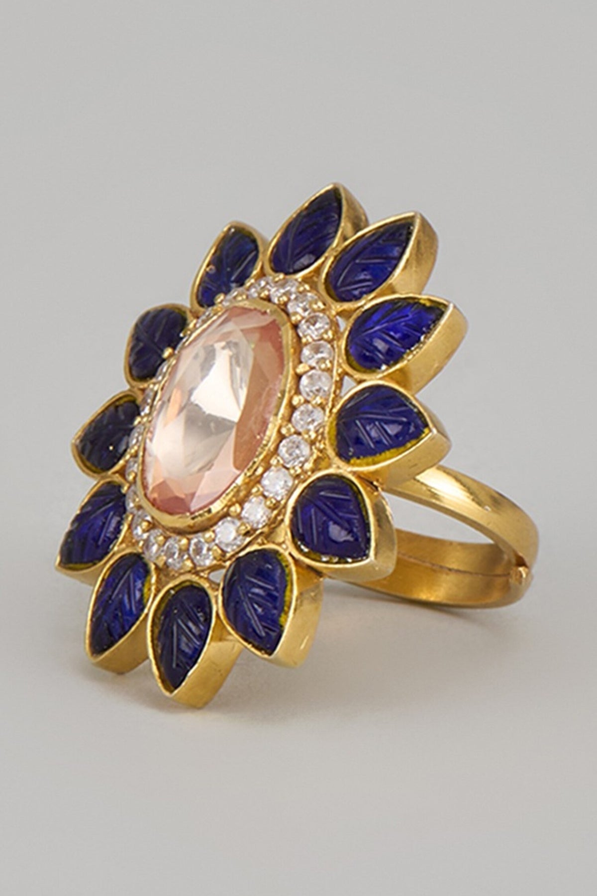Gold Moissanite Polki Embellished Ring