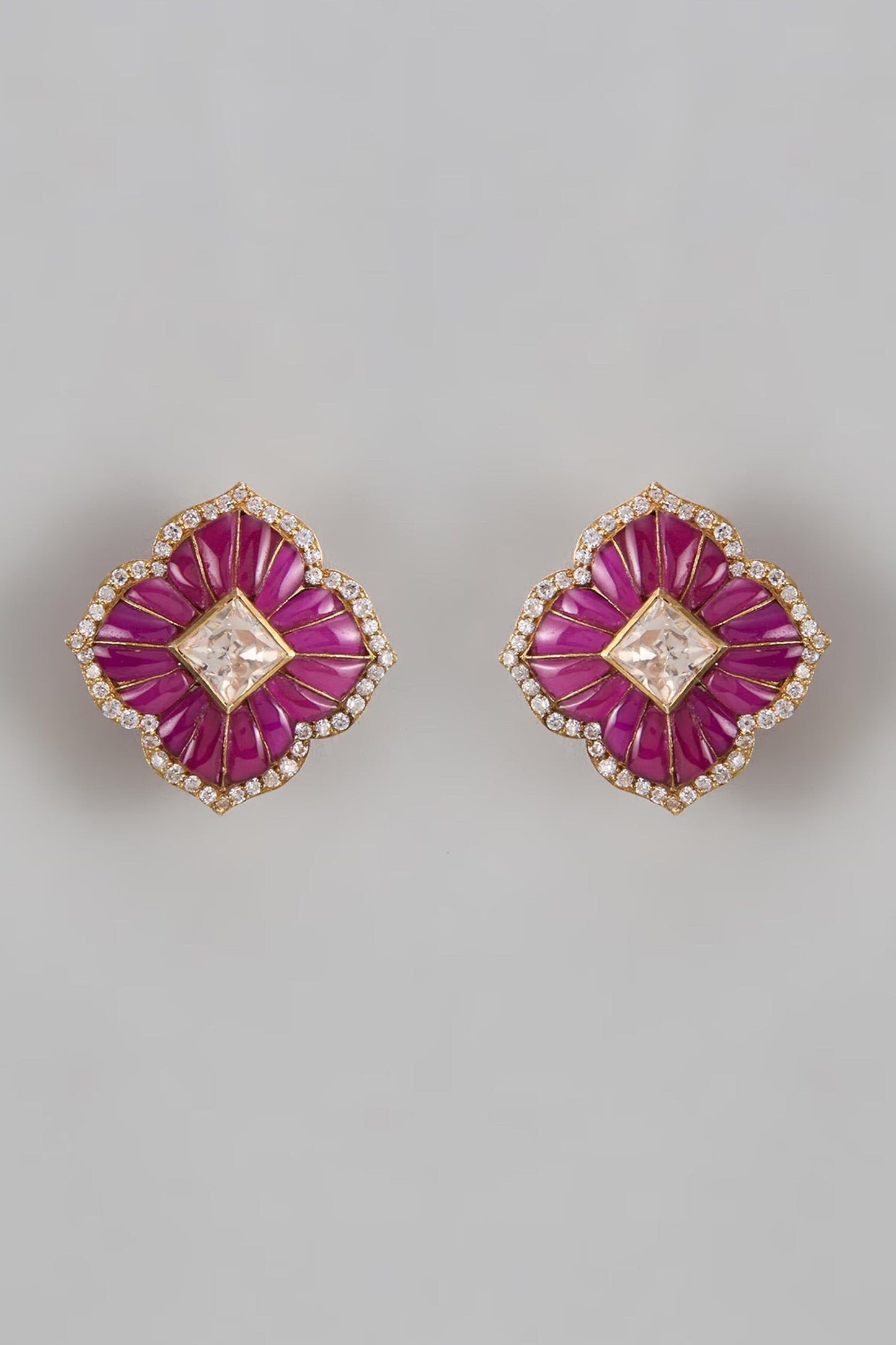 Red Moissanite Floral Stud Earrings