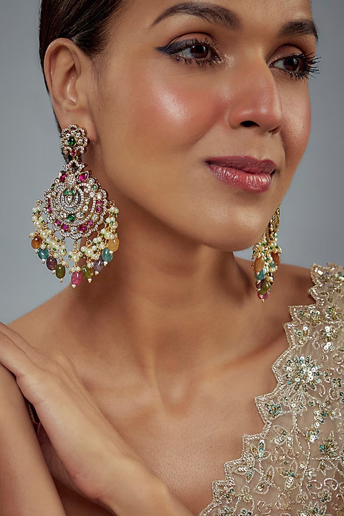 Floral Kundan Embellished Earrings