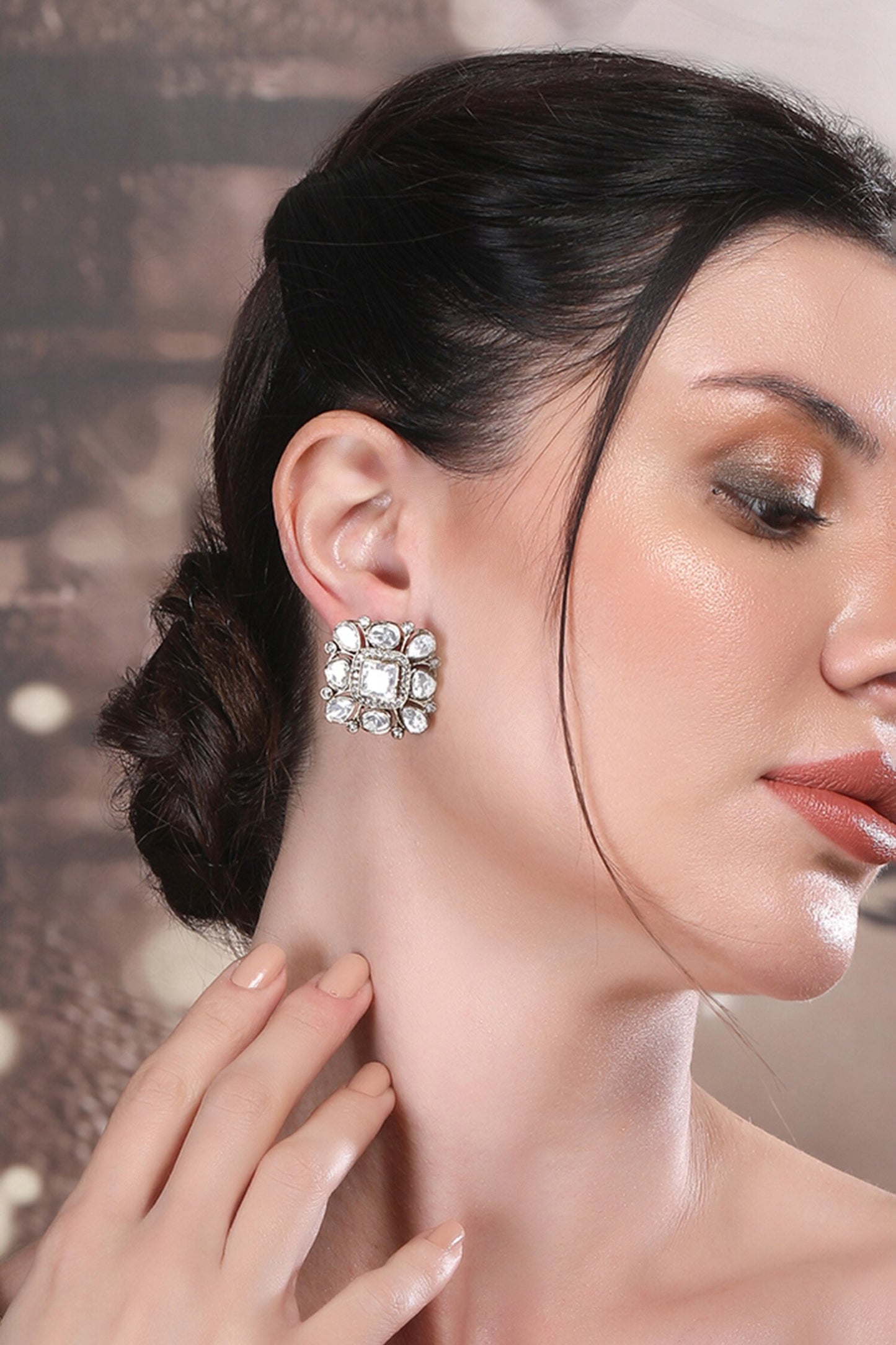 Square Kundan Stone Stud Earrings