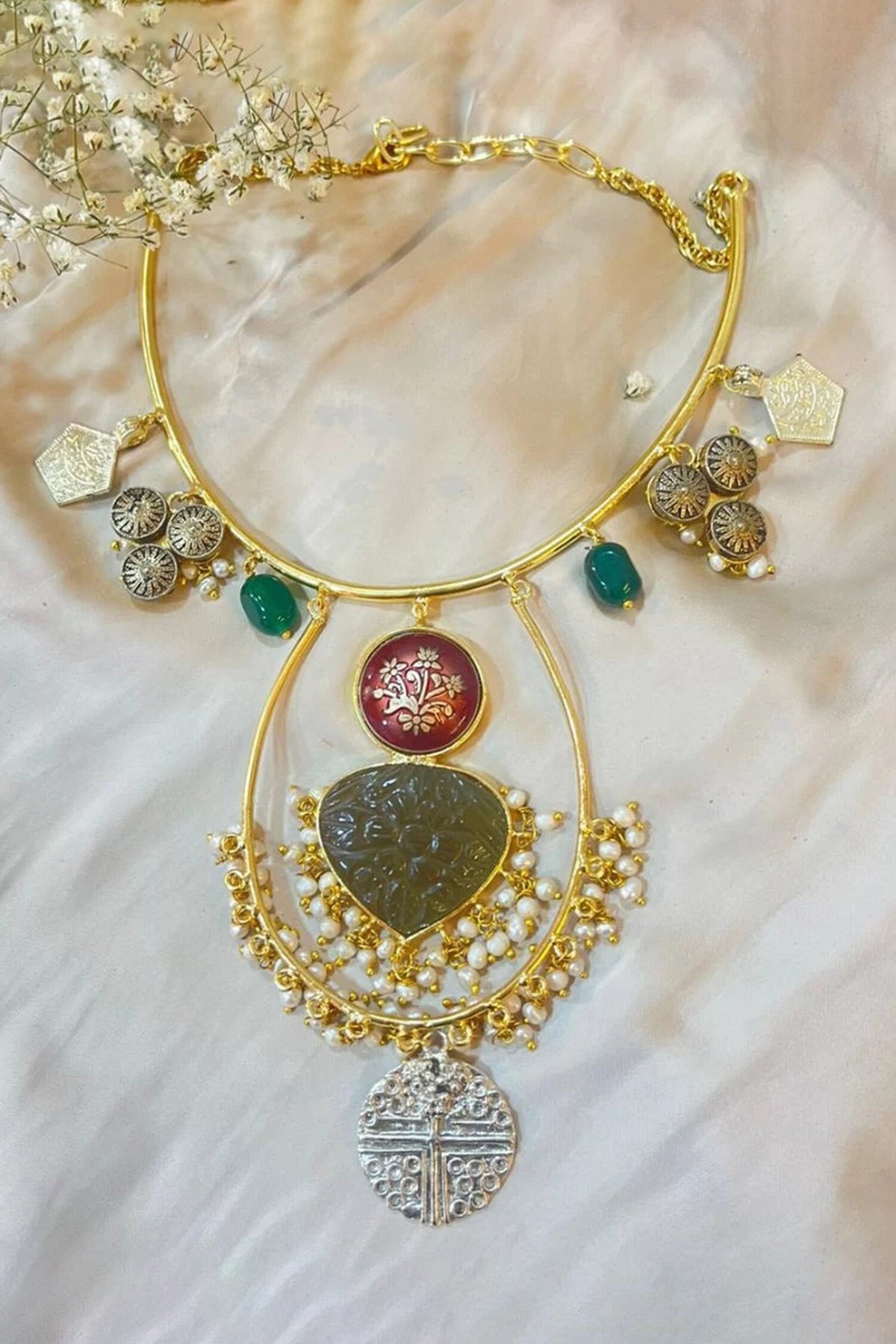 Gold Stone Embellished Halsi Necklace