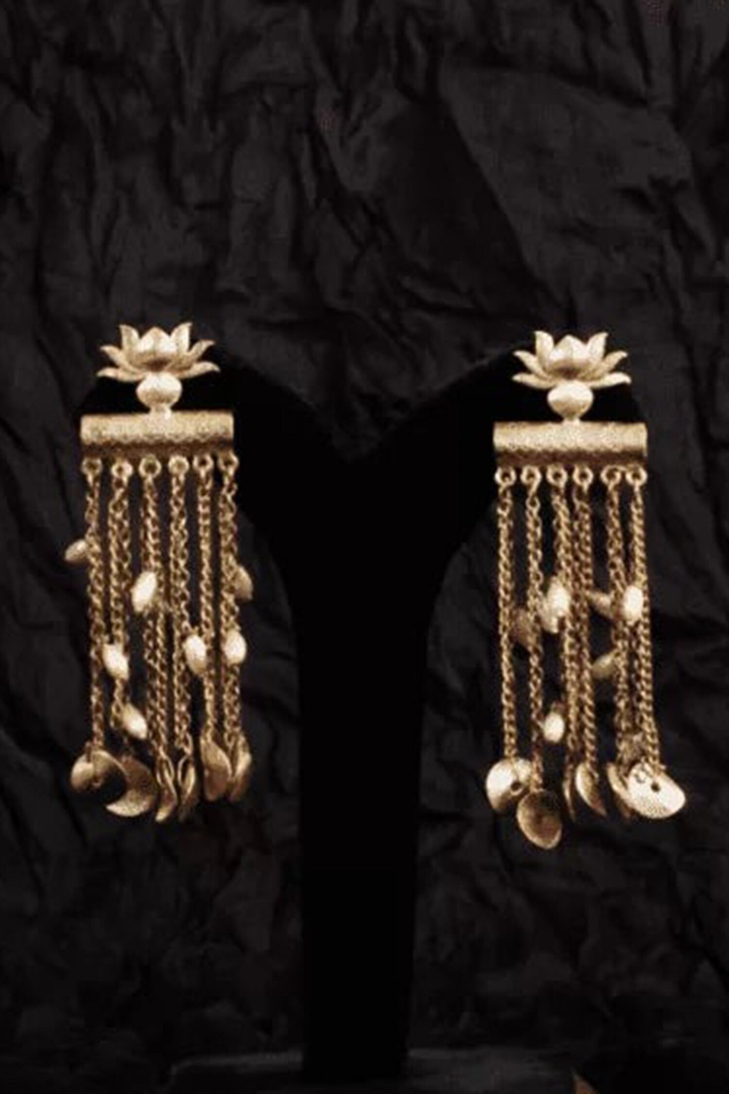 Gold Lotus Chain Earrings