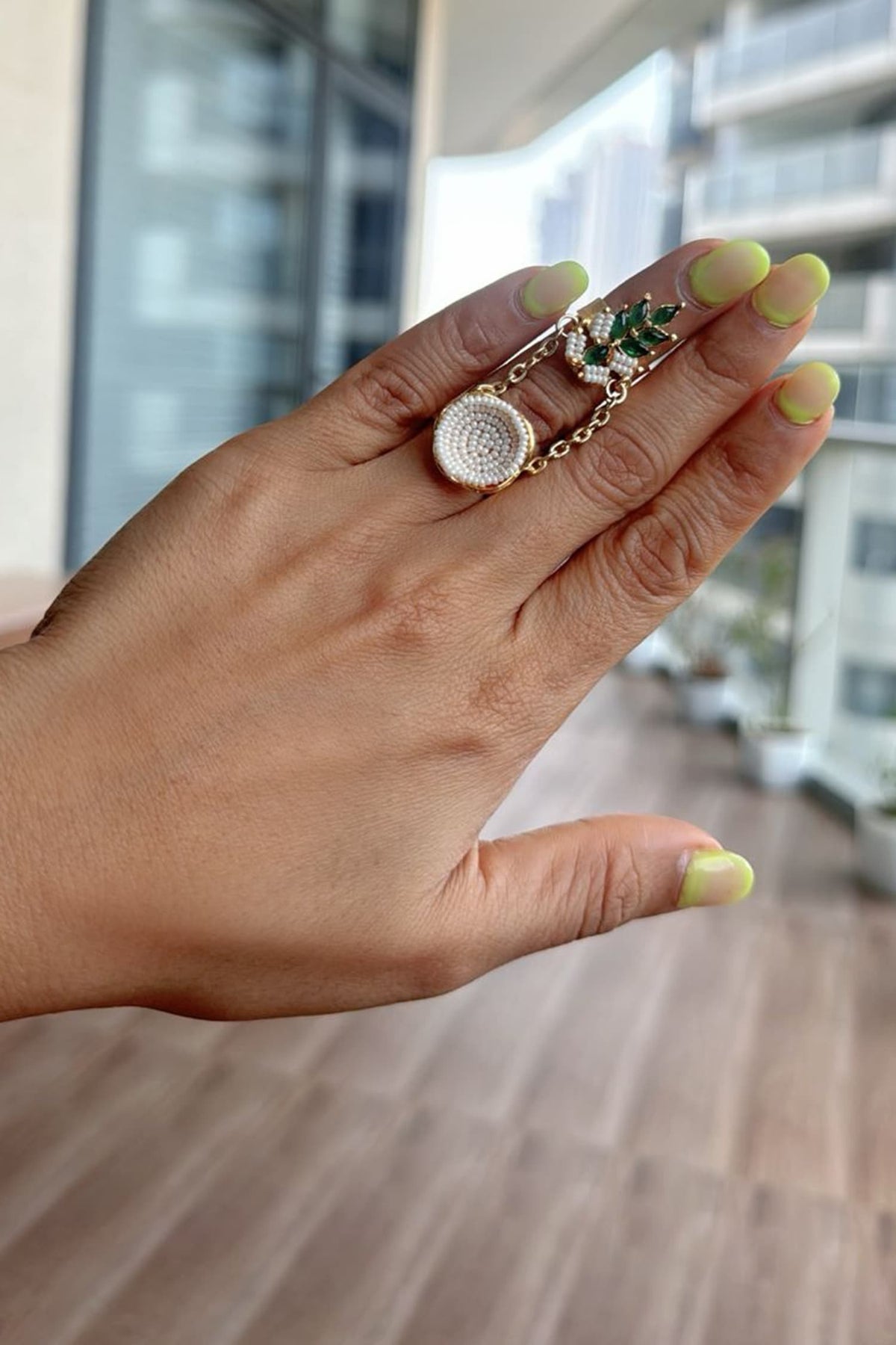 Emerald & Pearl Embellished Ring