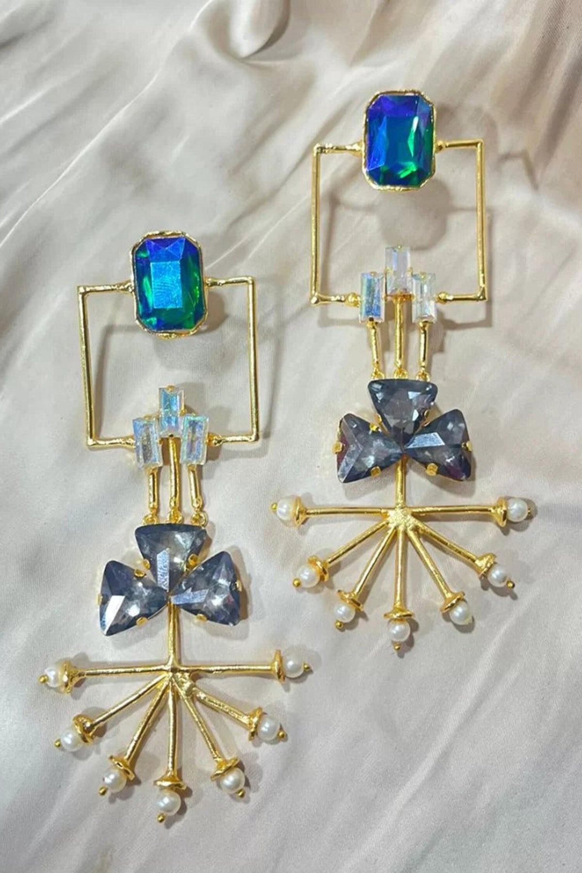 Sunray Pearl & Stone Designer Earrings