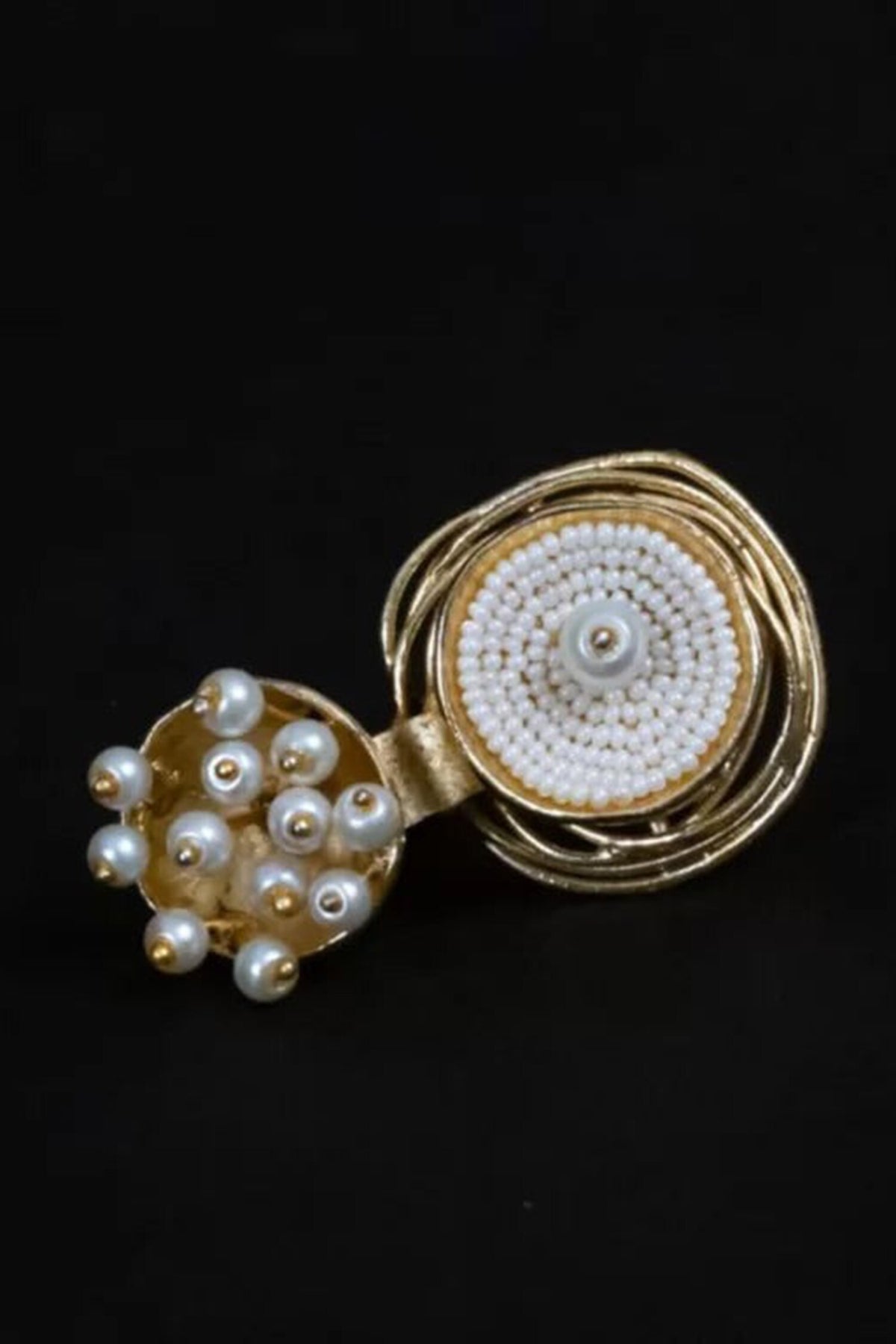 Gold Pearl Embellished Two Finger Ring