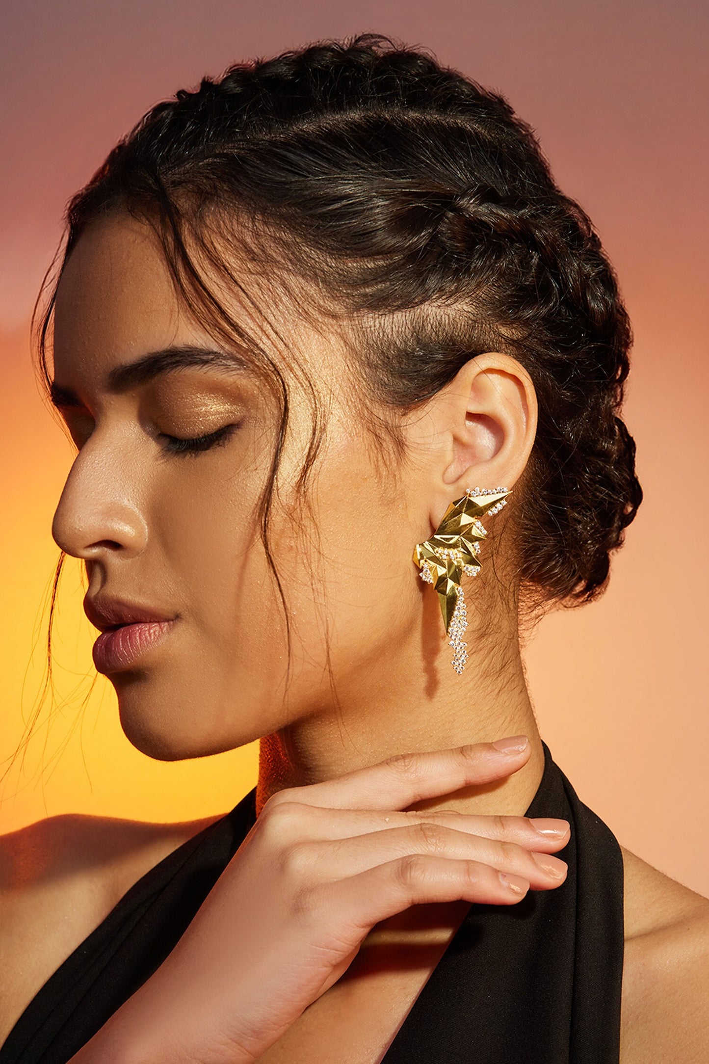 Gold 3D Half Star Earrings