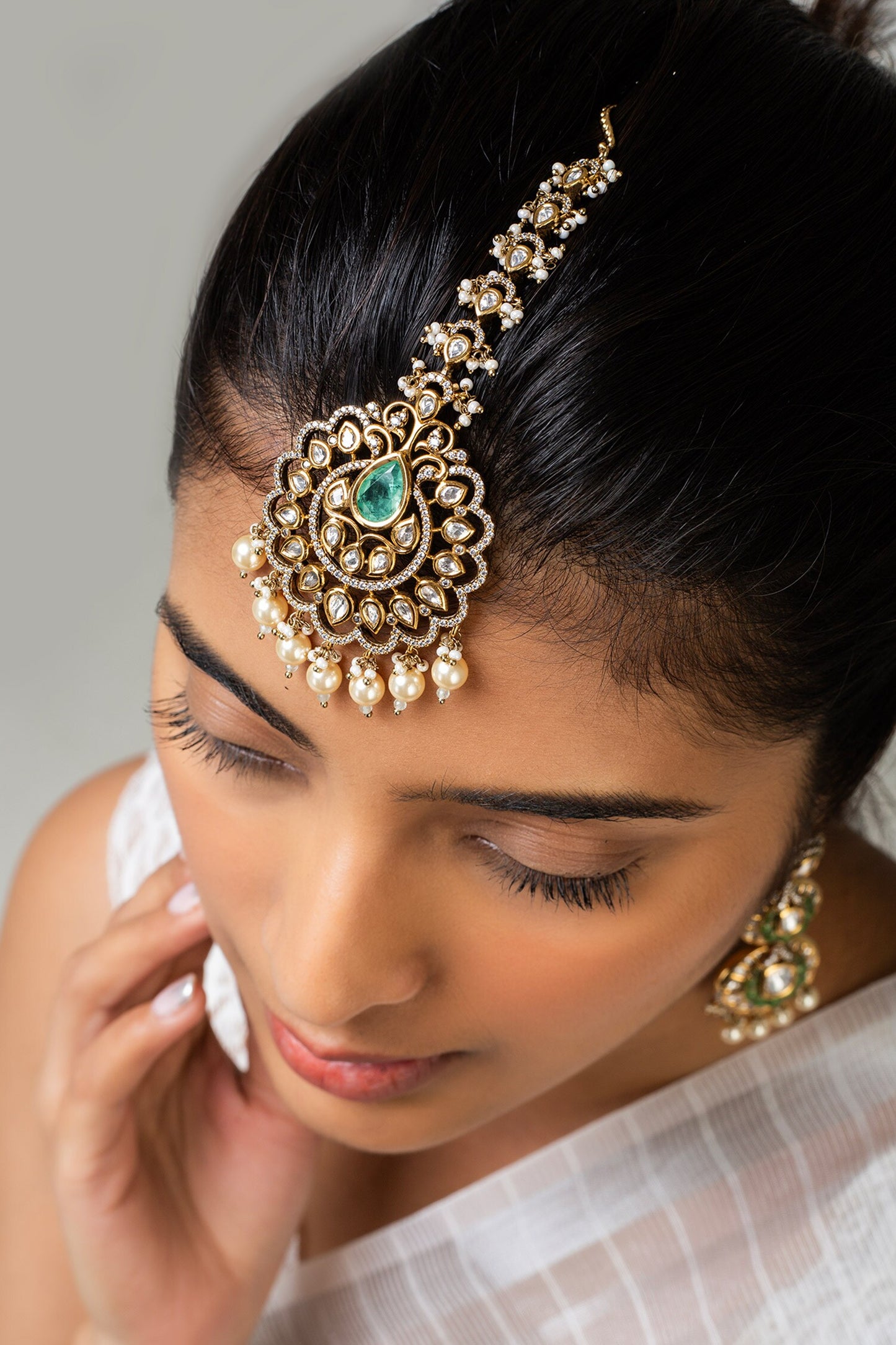 Floral Drop Stone Embellished Maangtikka