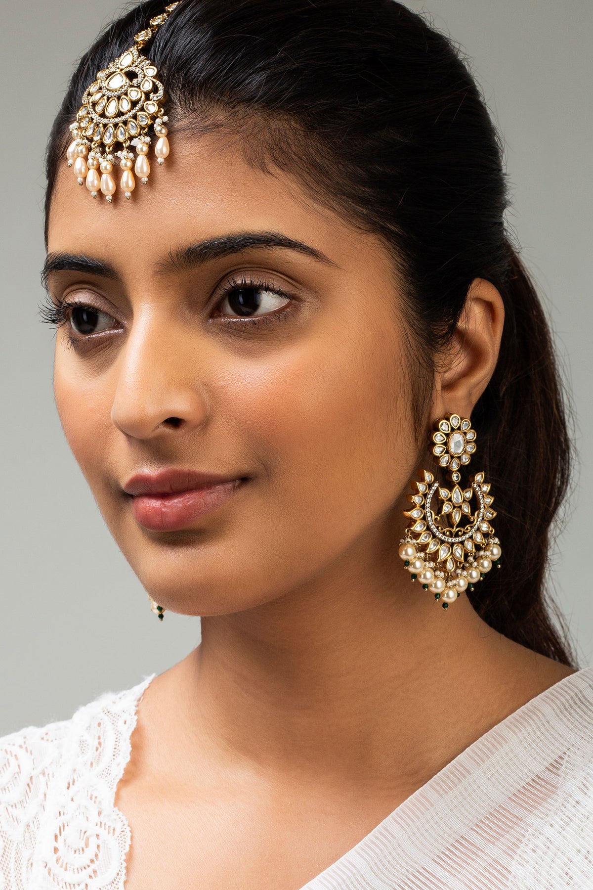 Floral Pearl Stone Maangtikka