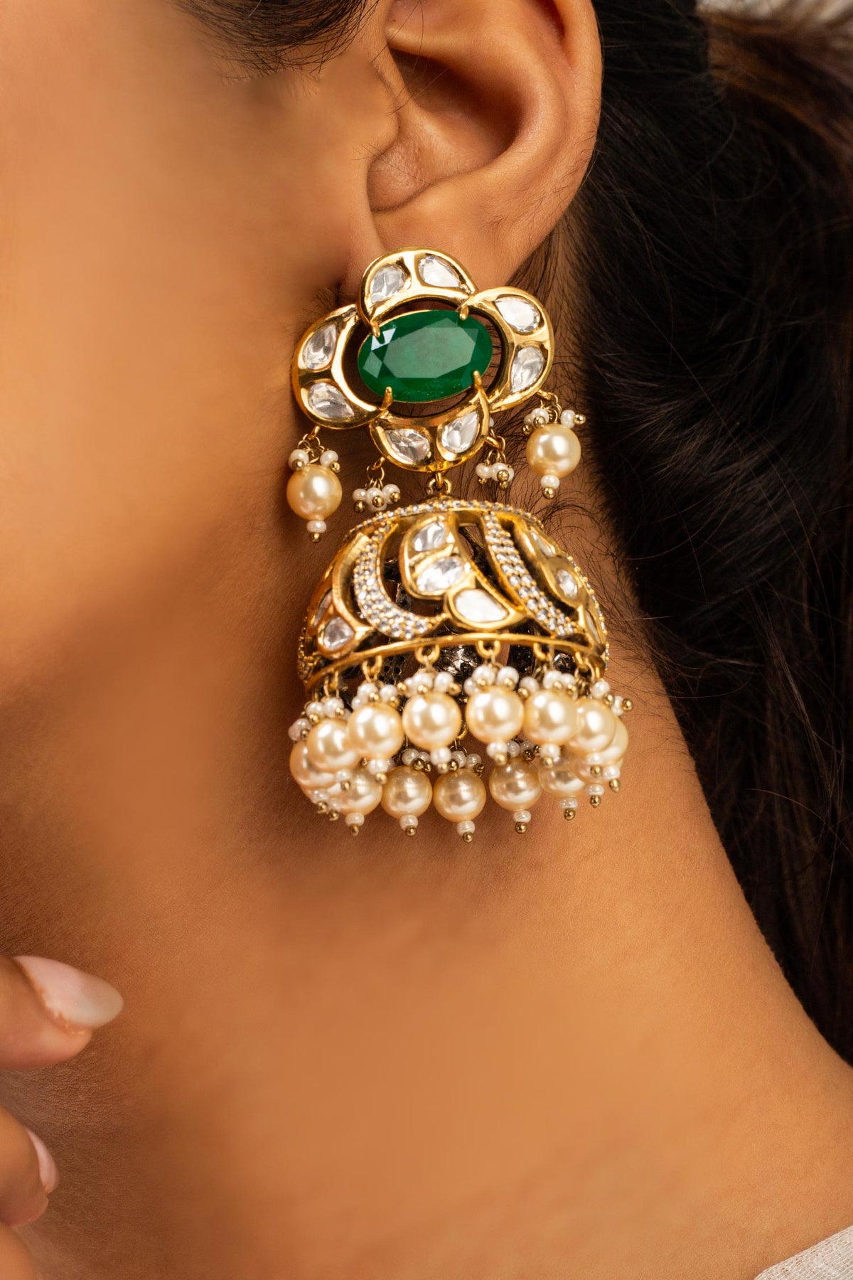 Antique Gold Floral Jhumkas