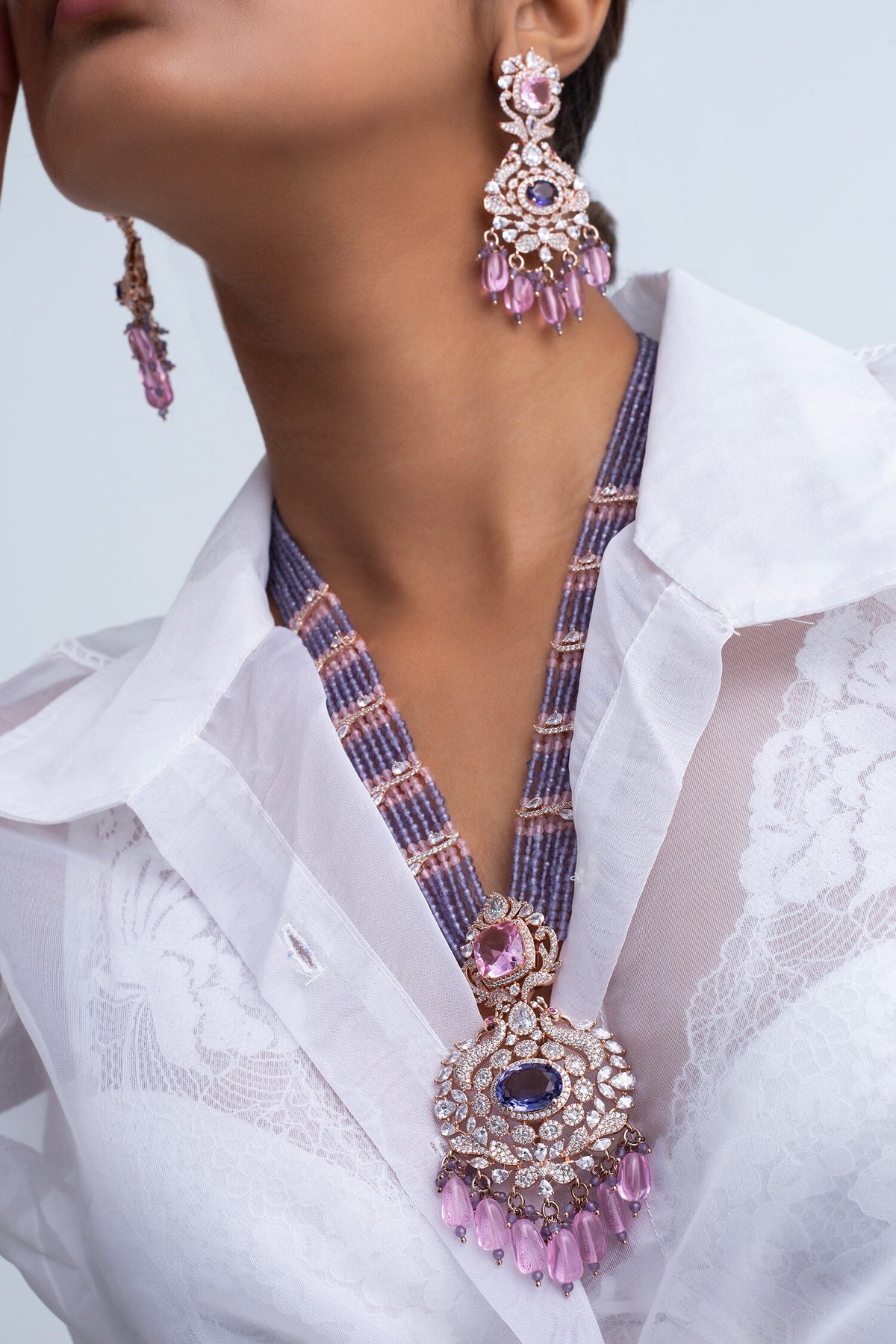 Multi Color Bead & Stone Necklace Set