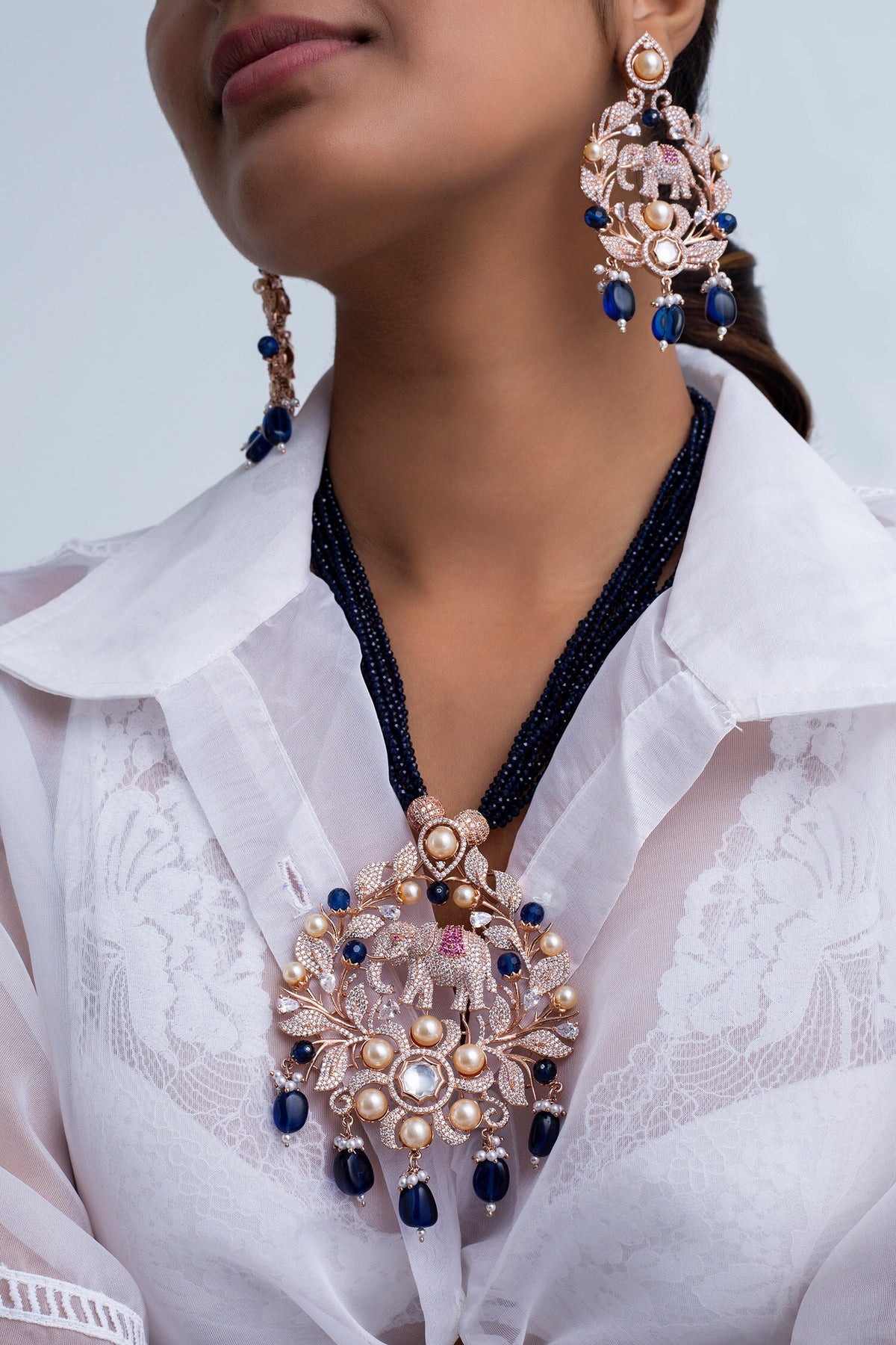 Rose Gold Elephant Motif Necklace Set