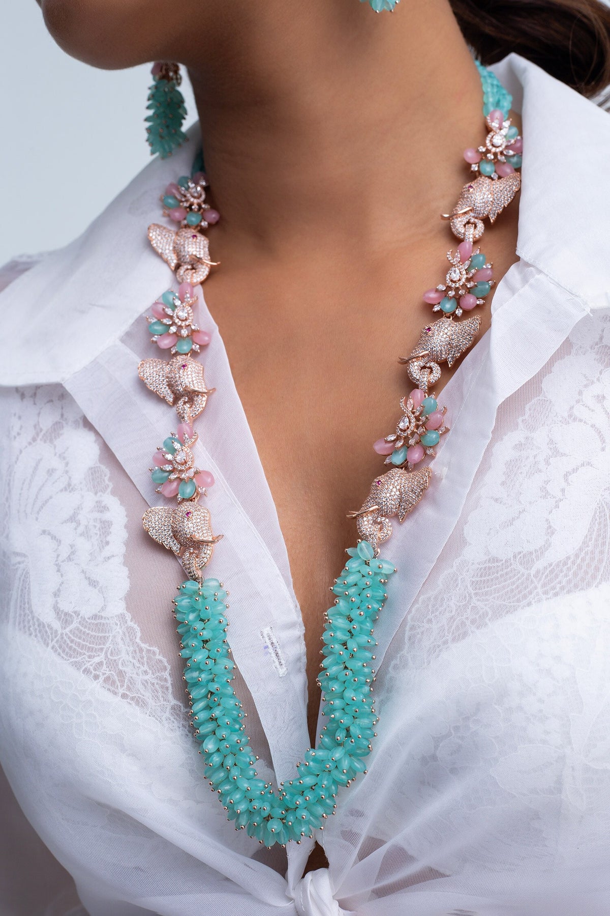 Floral Elephant Motif Necklace Set