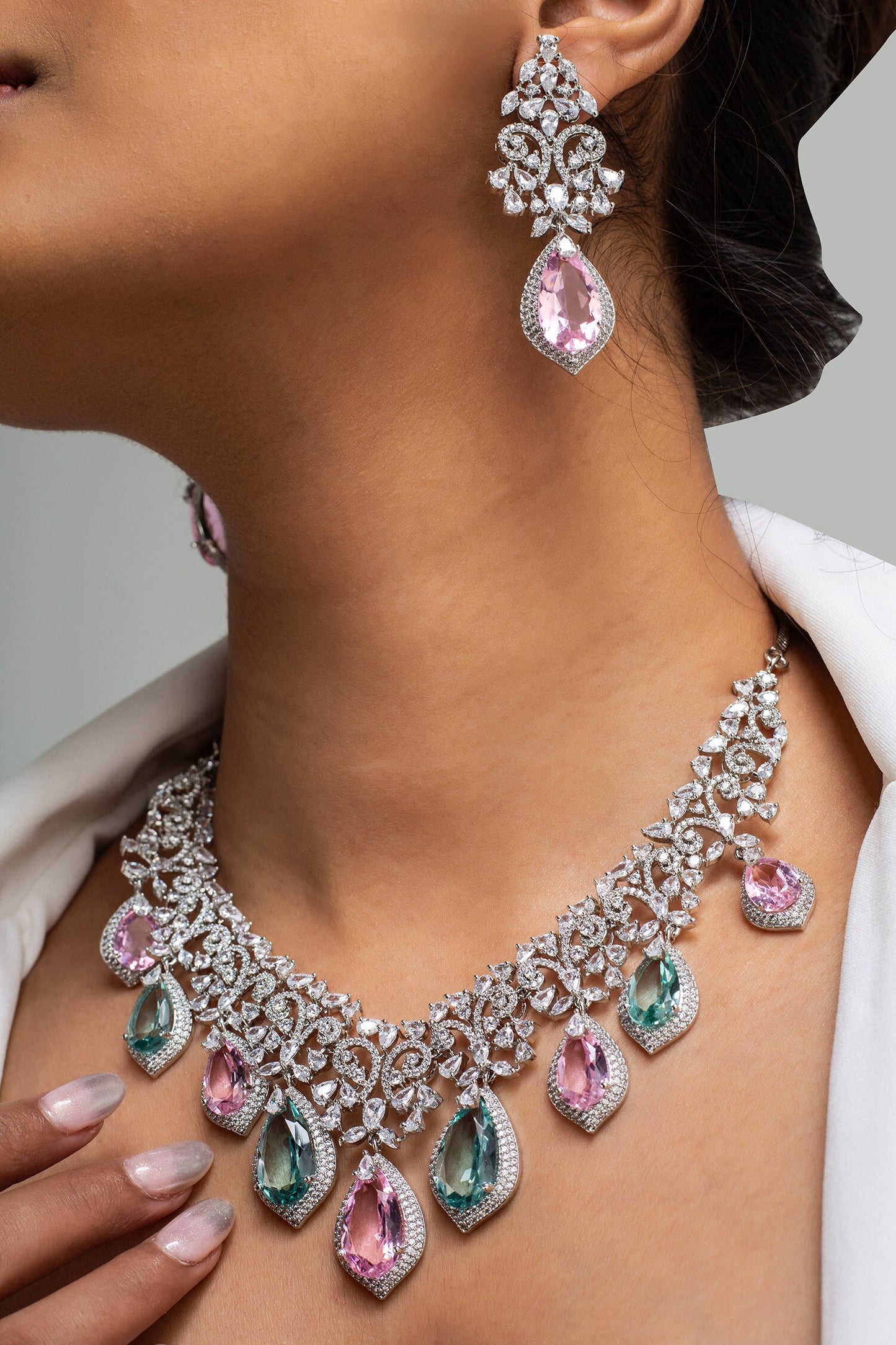 Multicolored Teardrop Stone Necklace Set