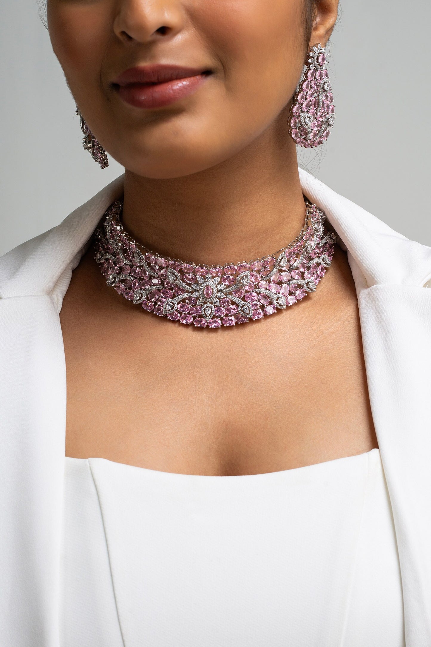 Floral Stone Embellished Choker Set