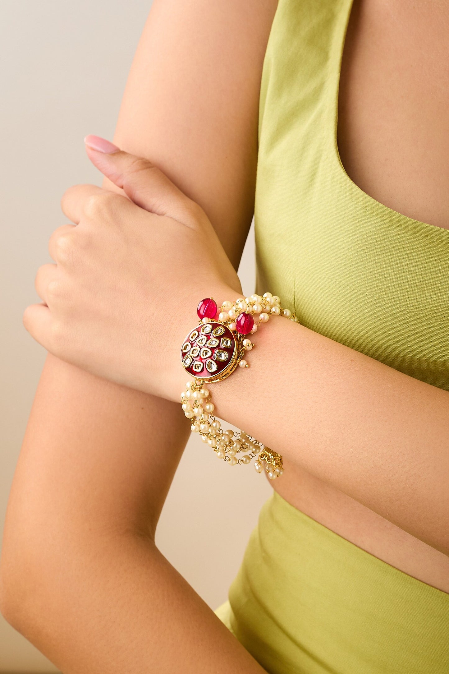 Gold Meenakari Pearl Embellished Bracelet