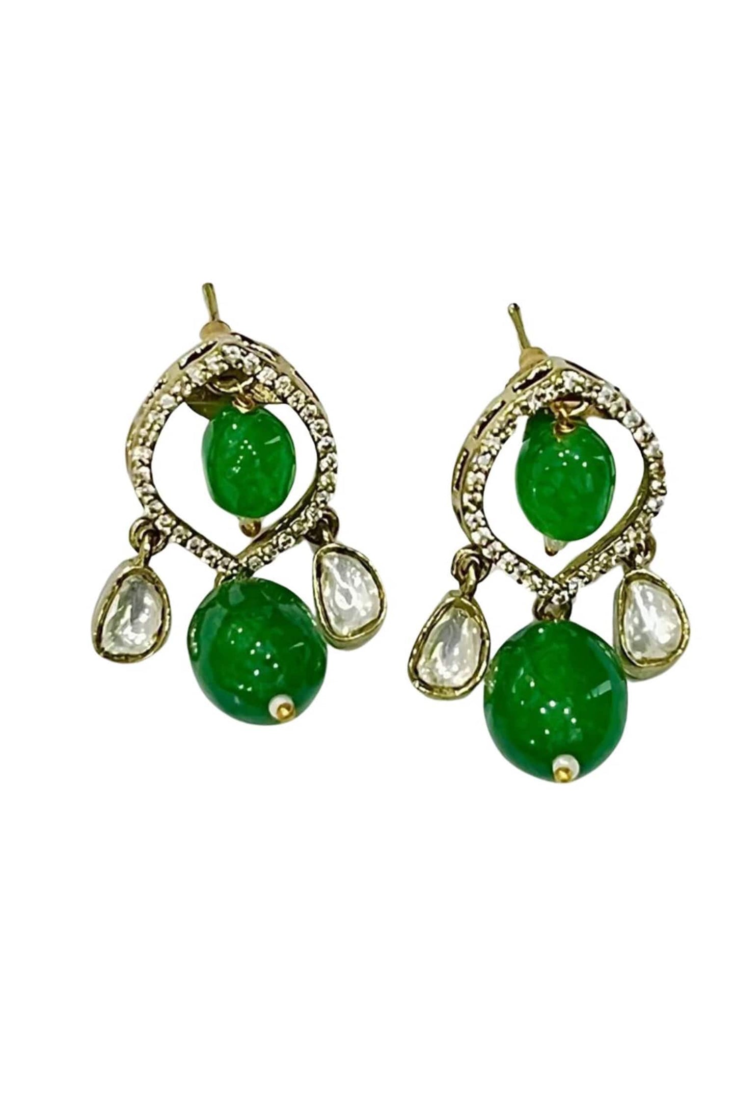 Green Bead & Stone Pendant Necklace Set