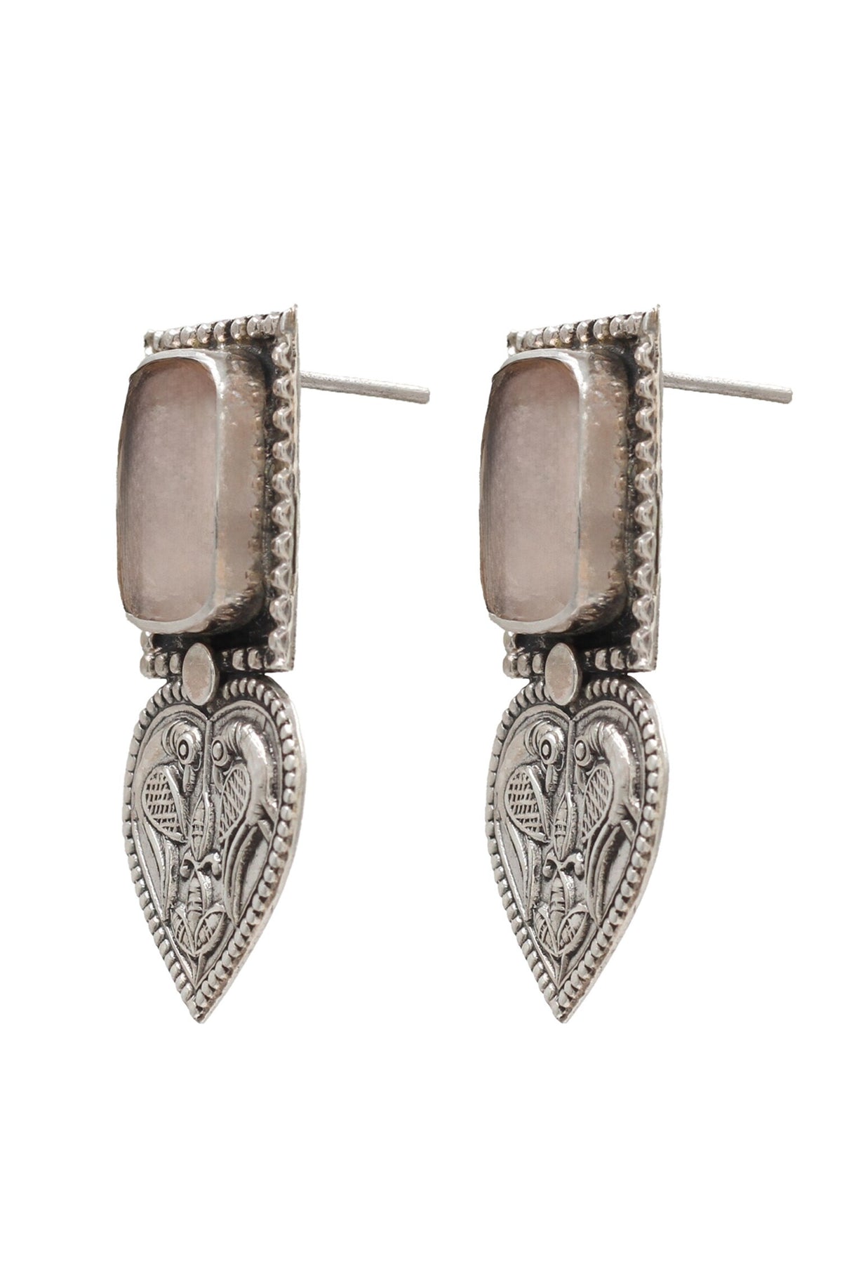 Peacock Carved Silver Earrings