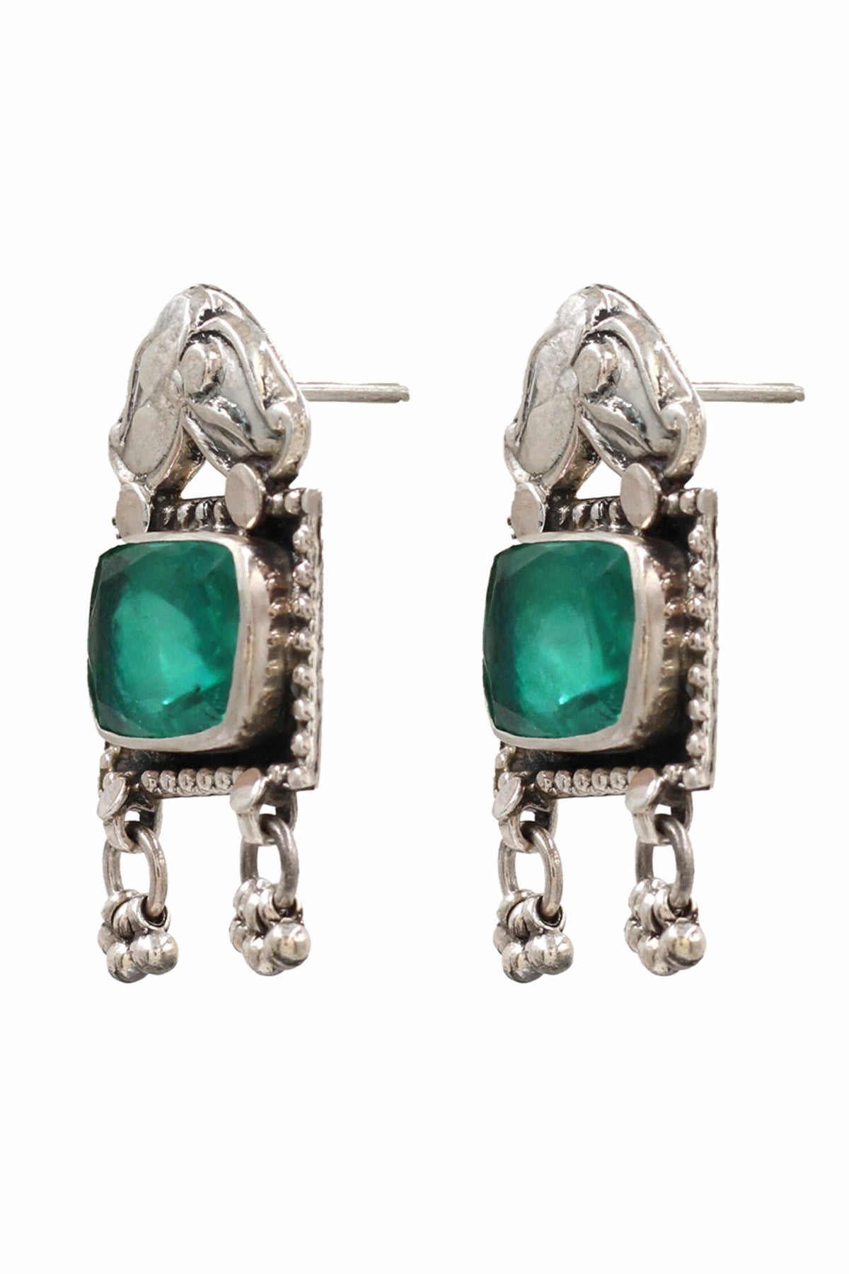 Floral Stone Embellished Tassel Earrings