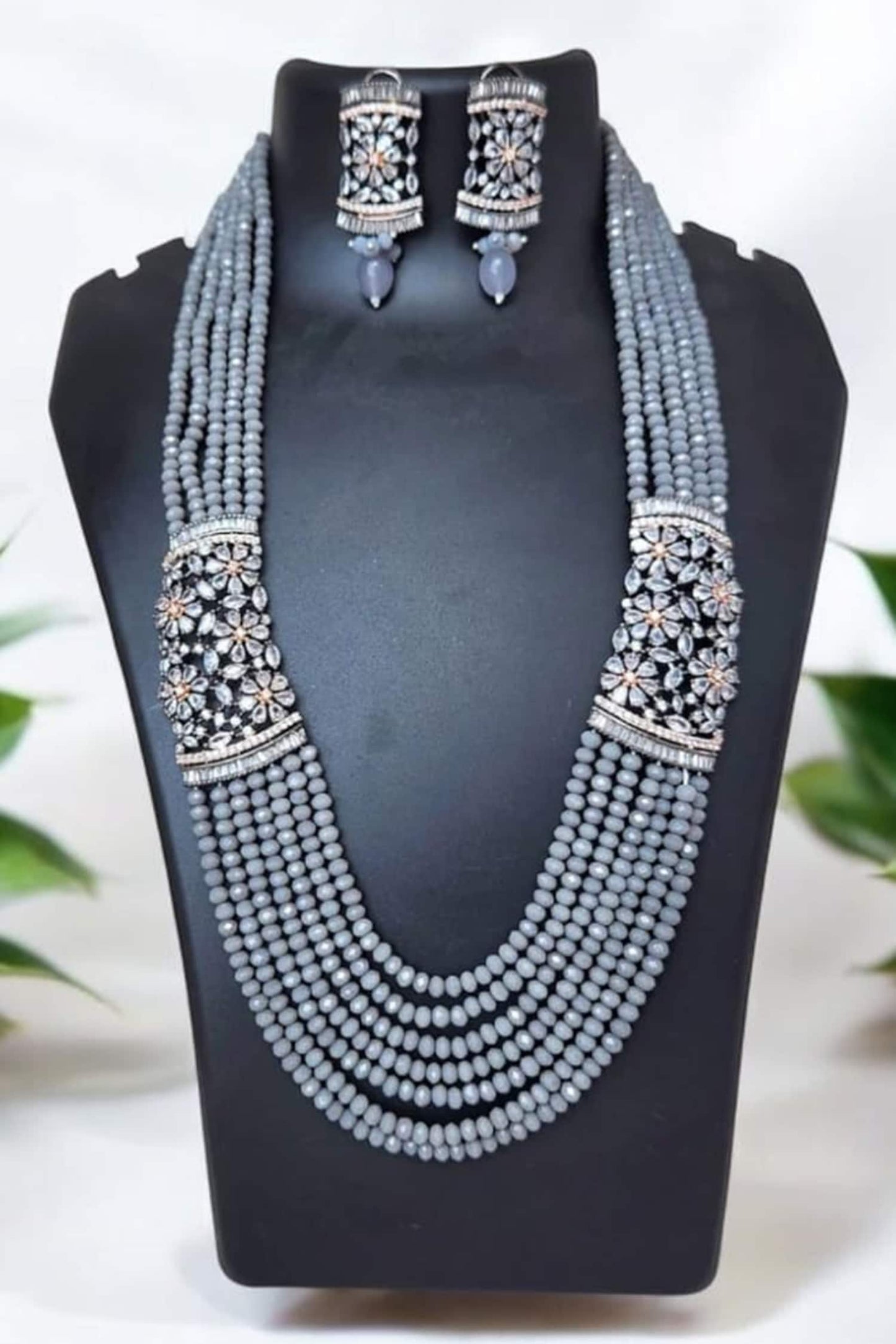 Grey Crystal Diamond Necklace & Earring Set