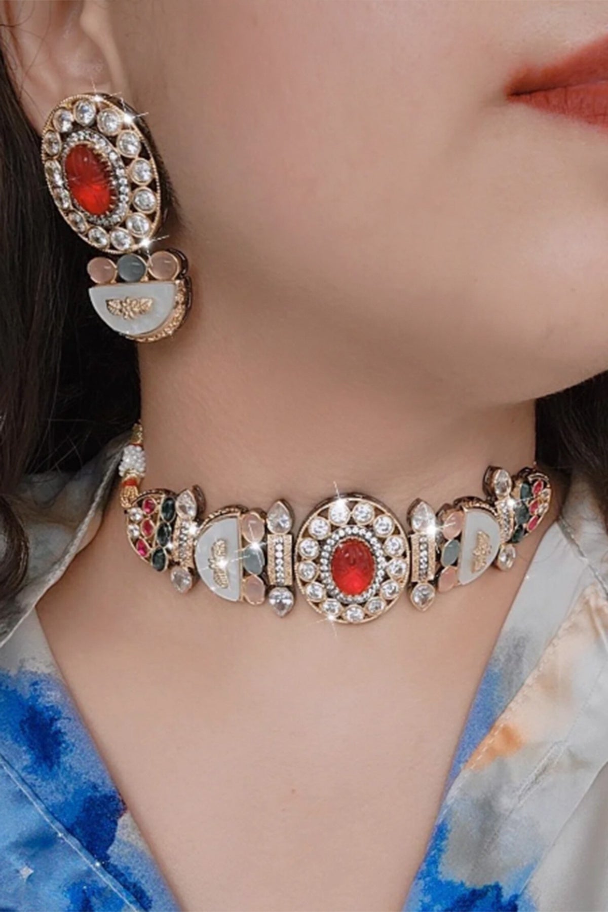 Jadau Stone Embellished Choker Set