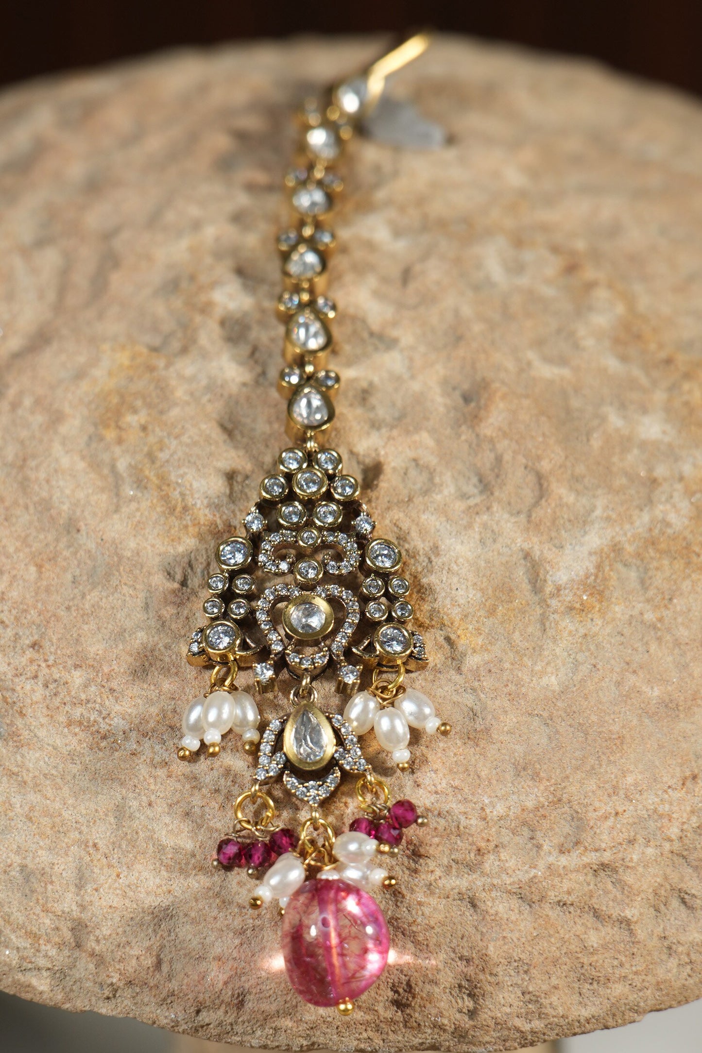Antique Gold Navratna Polki Necklace Set