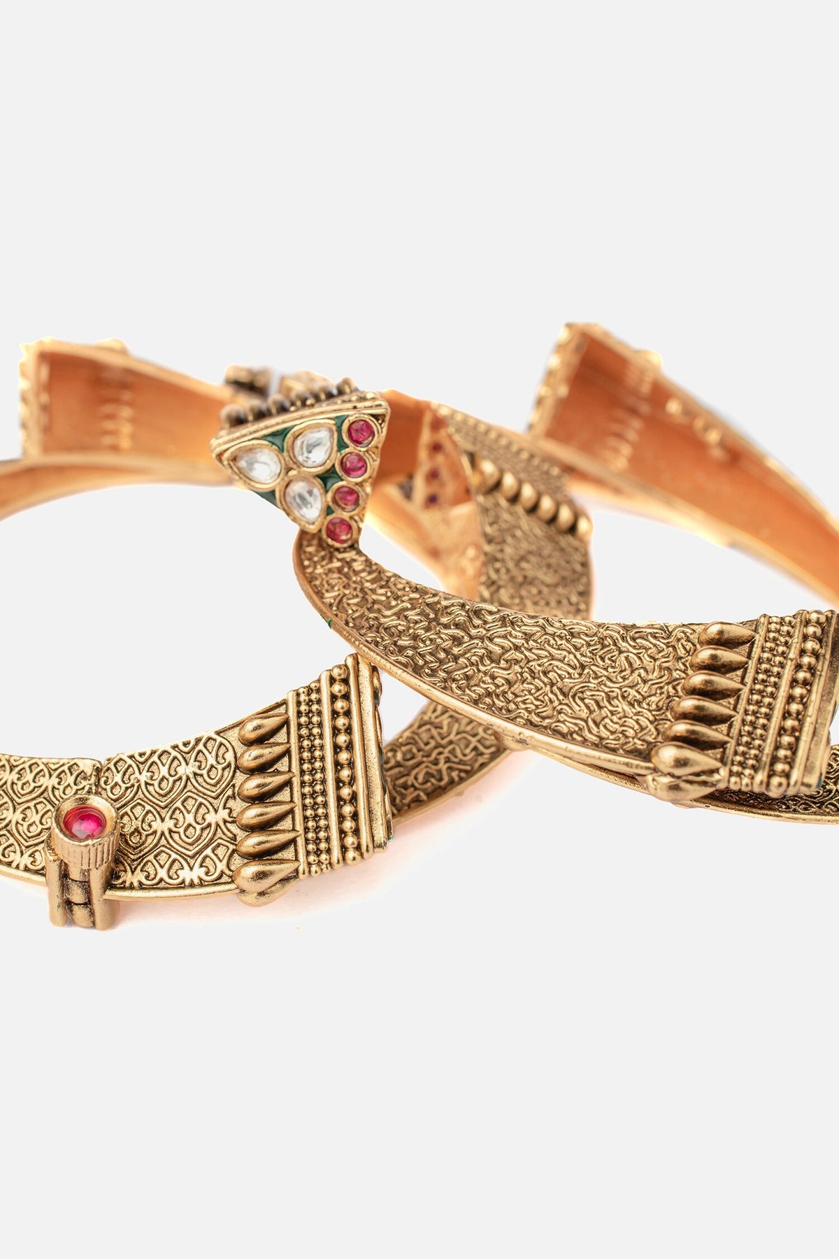 Geometric Pattern Gold Temple Bangles Set