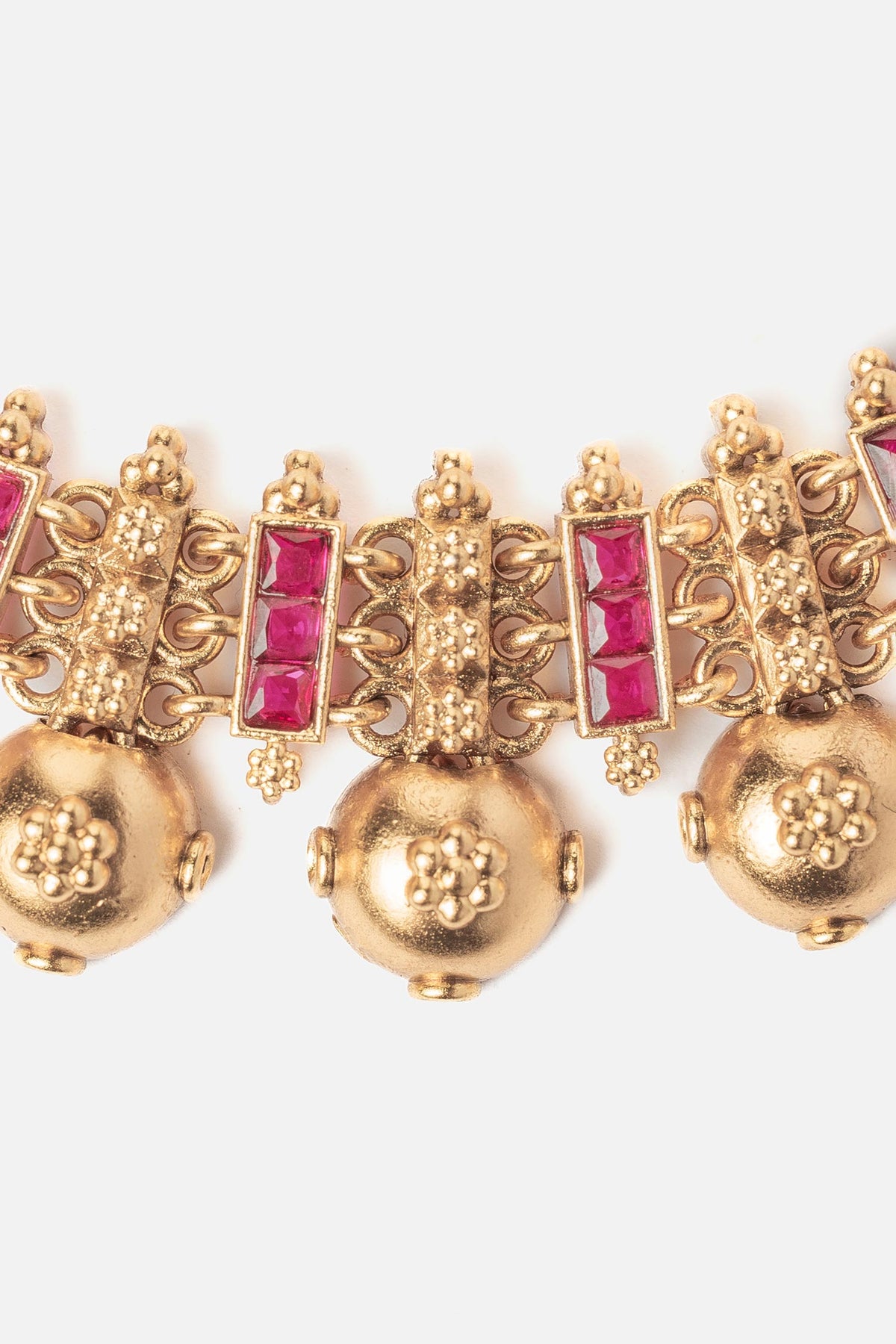 Gold & Pink Stone Embellished Necklace Set