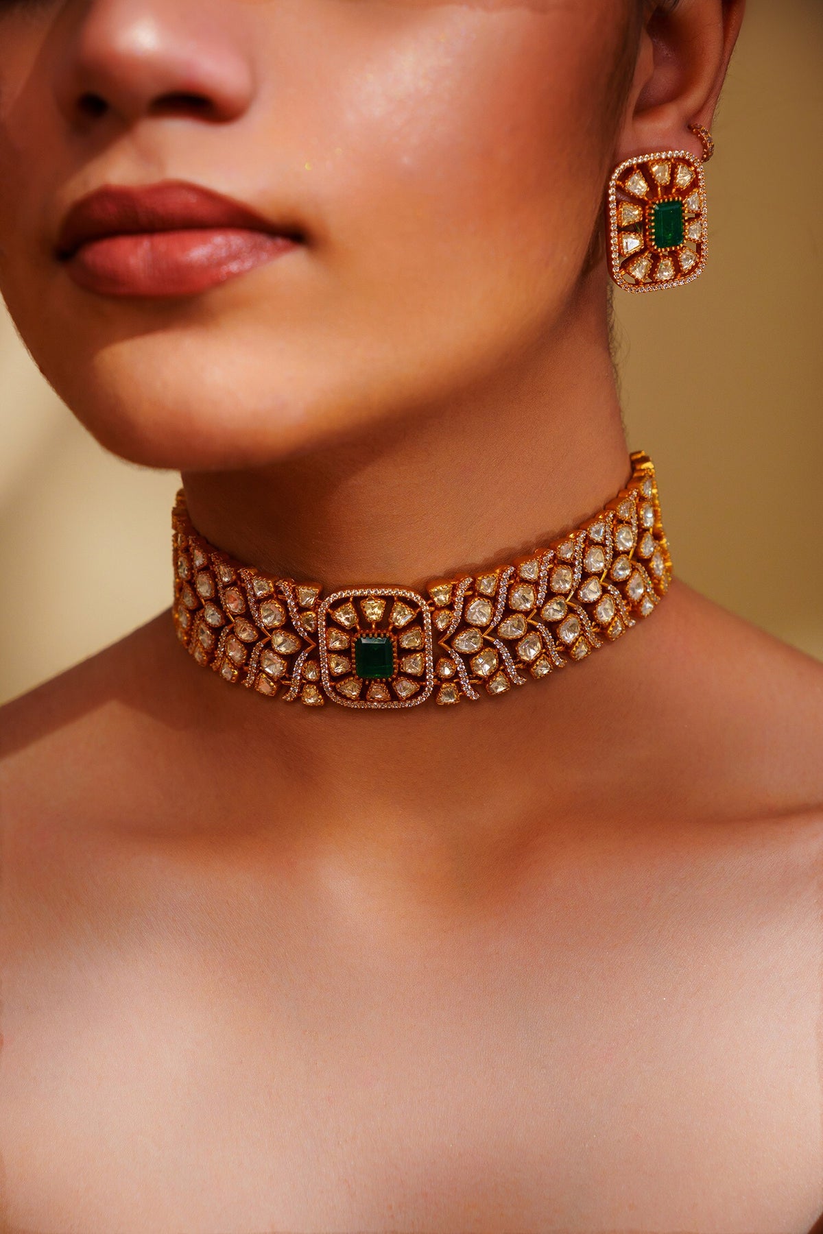 Moissanite Choker Set & Earrings