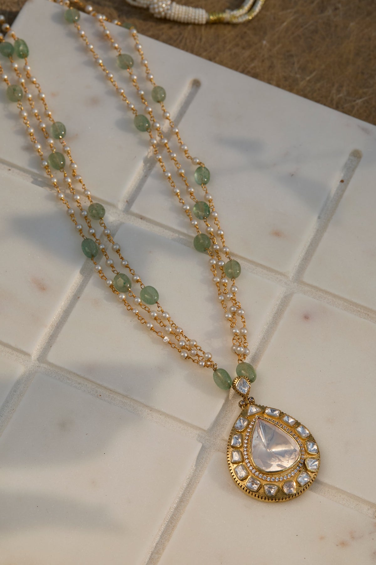 Moissanite Polki Drop Motif Pendant Necklace