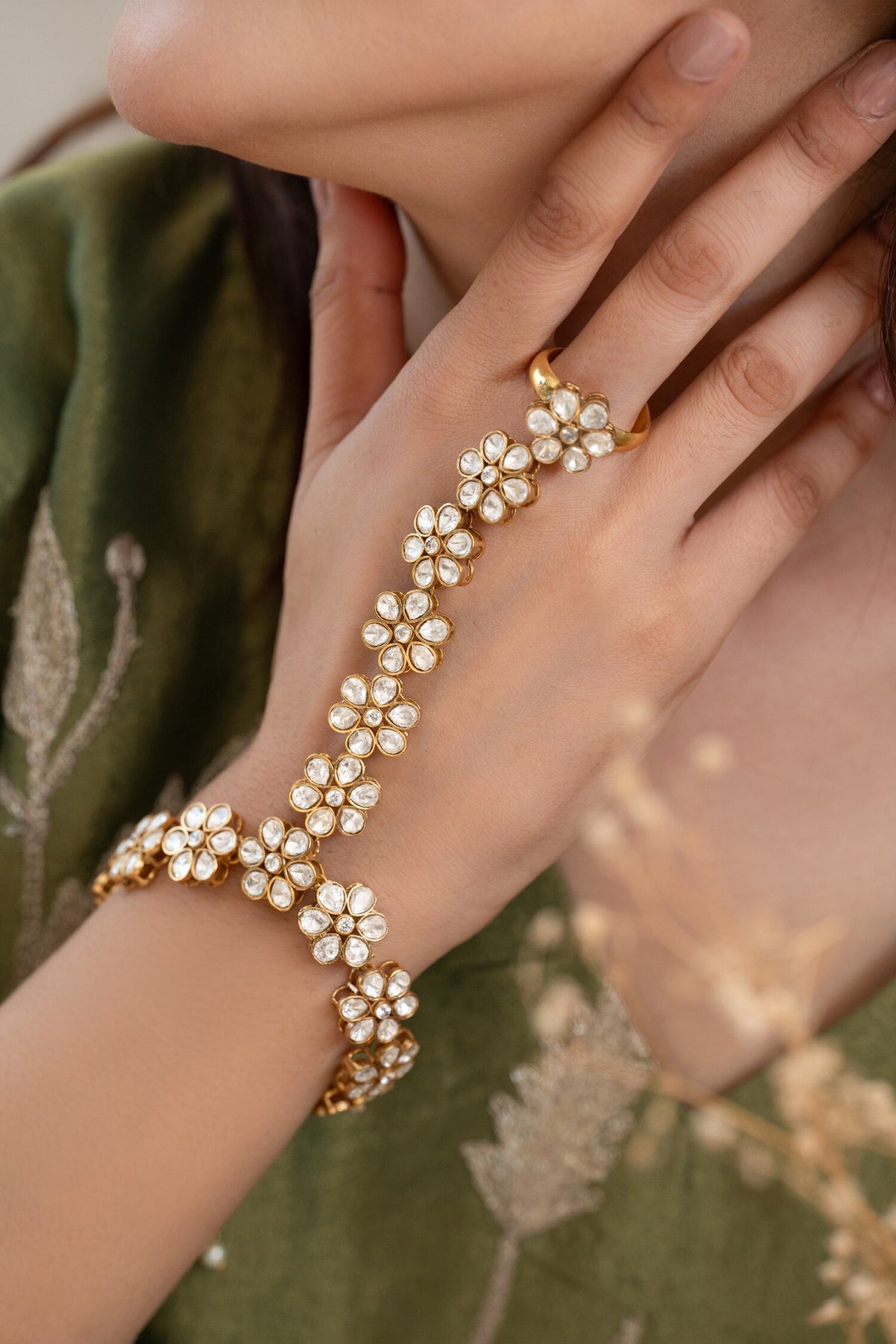 Polki Floral Hathphool Bracelet