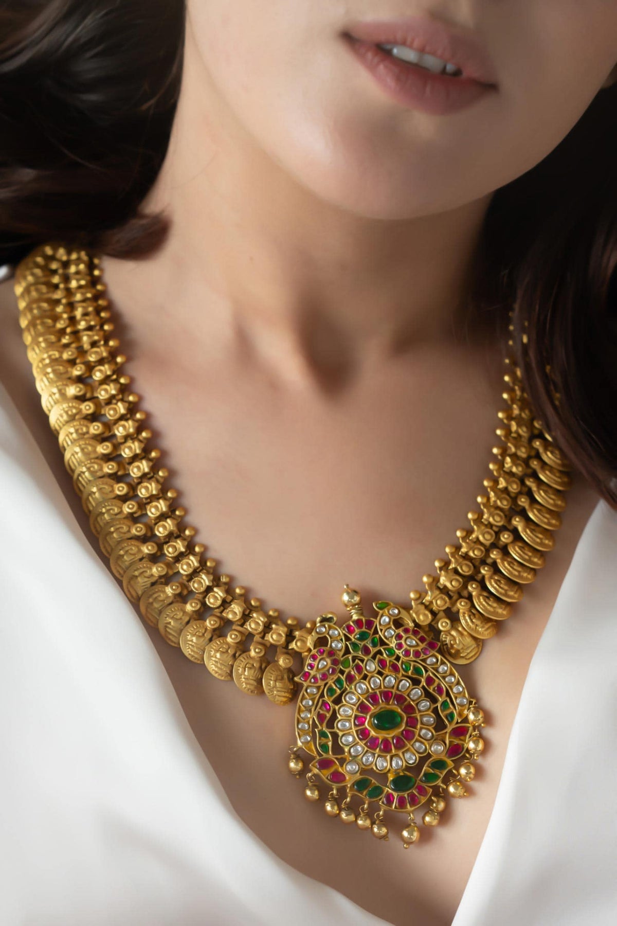 Temple Necklace with Peacock Pendant
