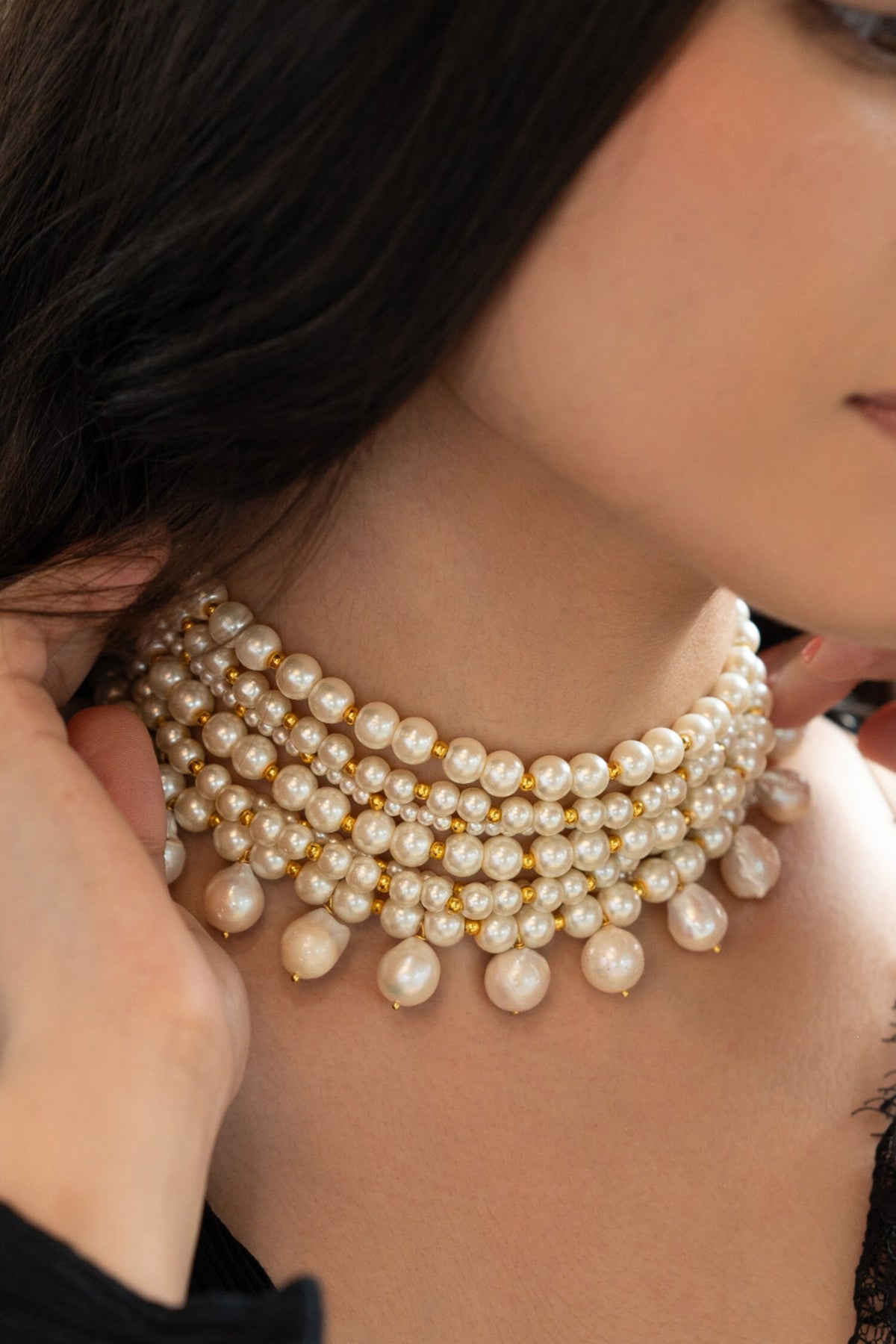 Gold Pearl Choker Necklace