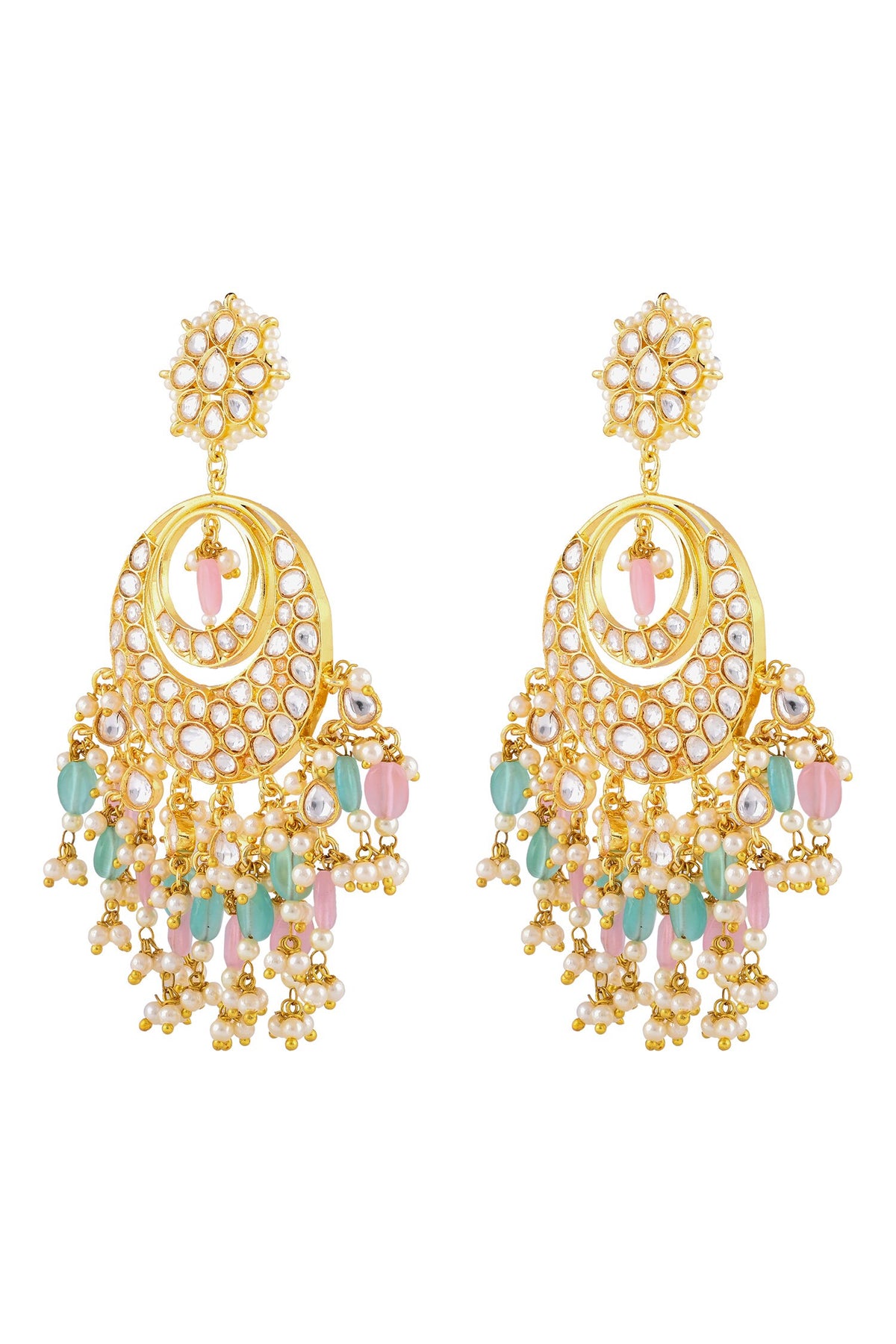 Kundan Chandbalis with Teal & Pink Drops